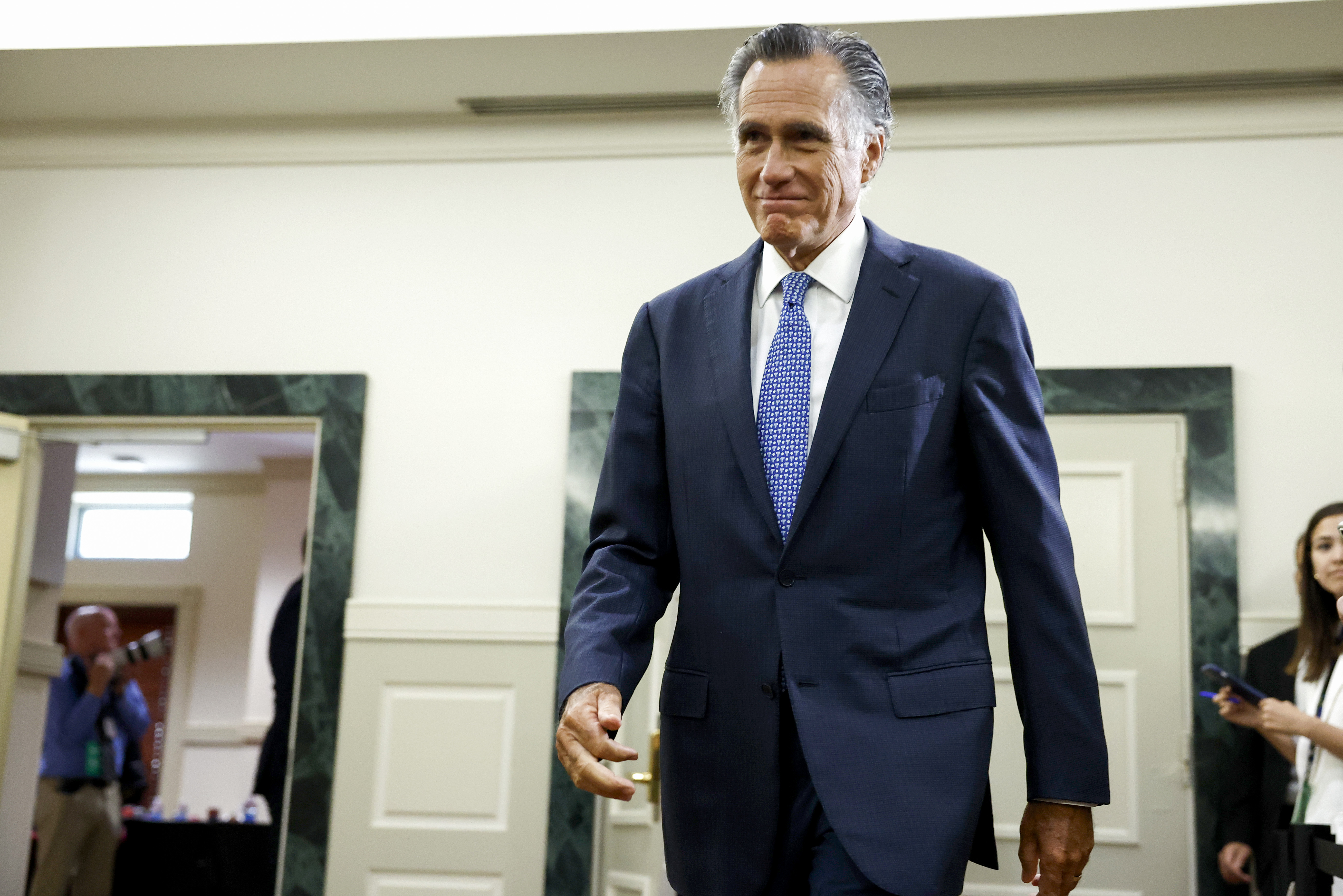 Senator Mitt Romney departs from a luncheon with President Donald Trump at the National Republican Senatorial Committee building in Washington, D.C., on June 13, 2024 | Source: Getty Images