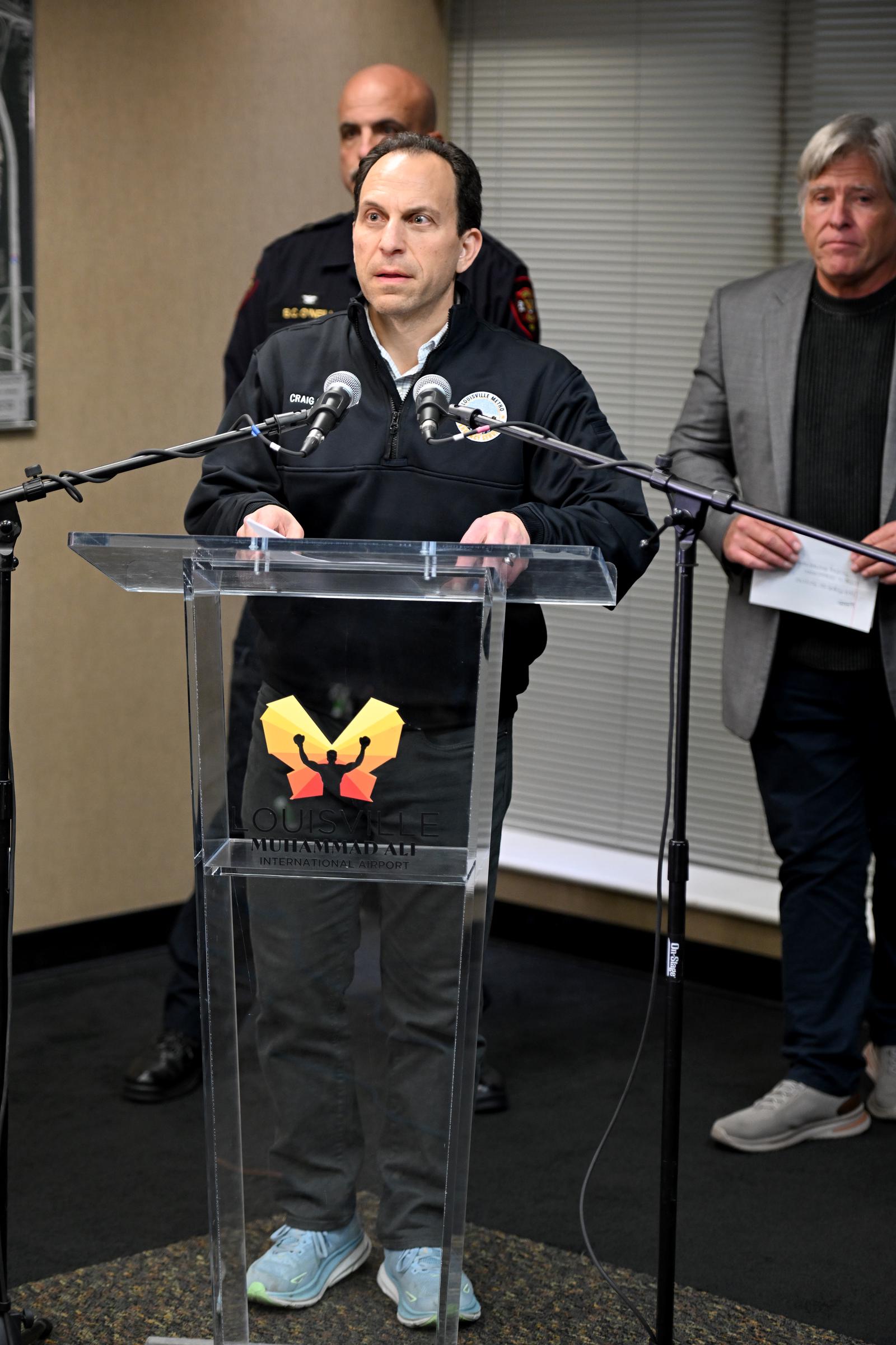 Louisville Mayor Craig Greenberg speaking during a press conference at Louisville Muhammad Ali International Airport in Louisville, Kentucky on November 4, 2025. | Source: Getty Images