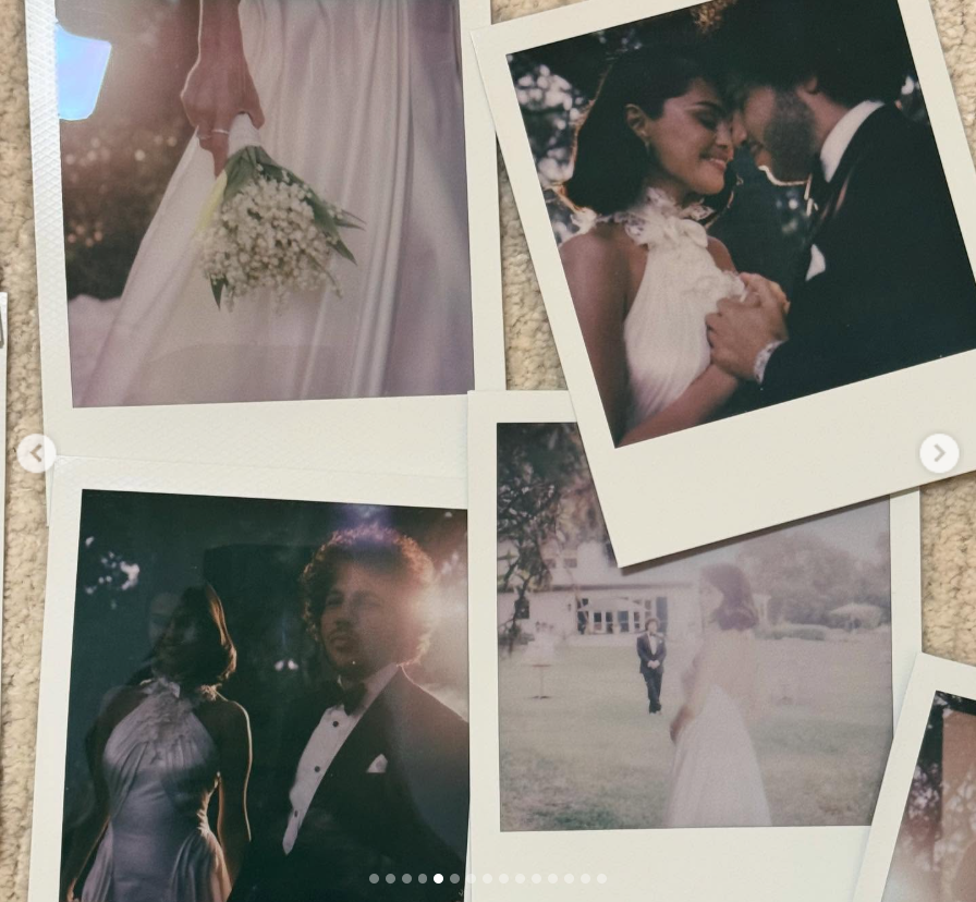 A collage of Selena Gomez and Benny Blanco on their wedding day, from a post dated September 28, 2205 | Source: Instagram/selenagomez
