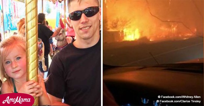 Dad sings to his little daughter to keep her calm as they drive through wildfire