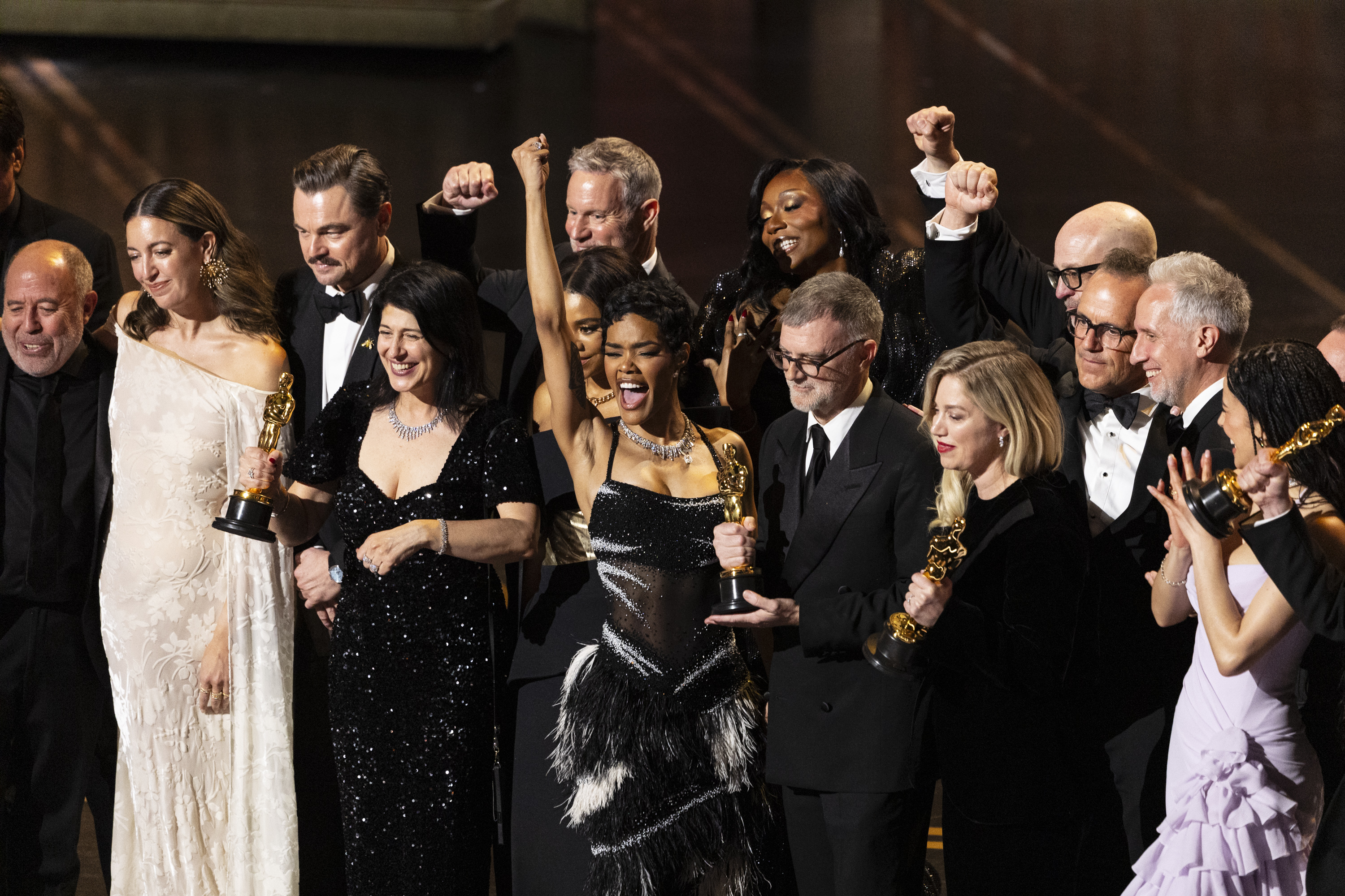 Florencia Martin, Leonardo DiCaprio, Cassandra Kulukundis, Regina Hall, Teyana Taylor, Shayna Mchale, Paul Thomas Anderson, Sara Murphy, Will Weiske, Anthony Carlino at the 98th Academy Awards | Source: Getty Images