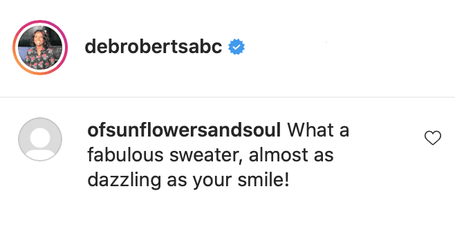 A fan's comment on Deborah Robert's photo. | Source: Instagram/debrobetsabc