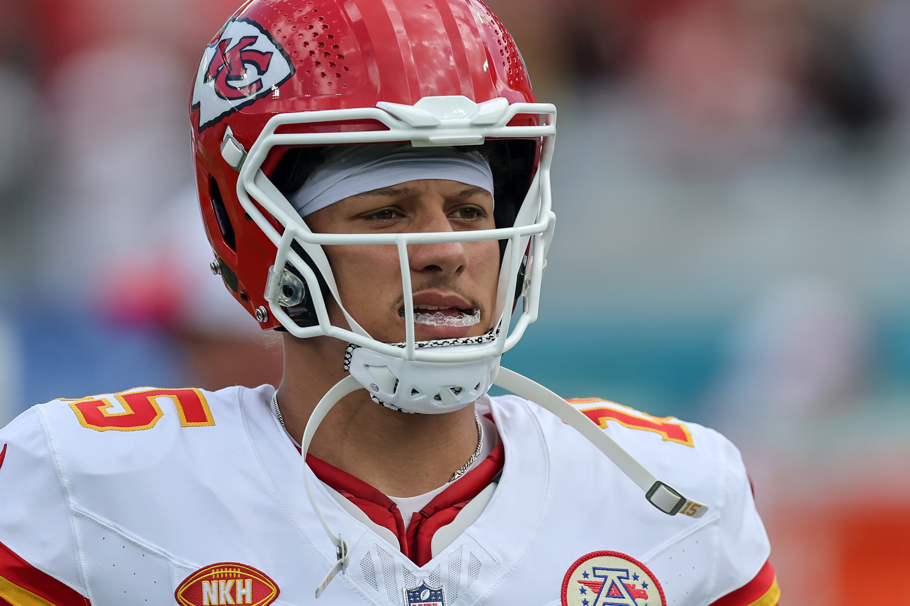 Patrick Mahomes from the Kansas City Chiefs making his entrance onto the field before a match against the Jacksonville Jaguars at EverBank Field on September 17, 2023 in Jacksonville, Florida | Source: Getty Images