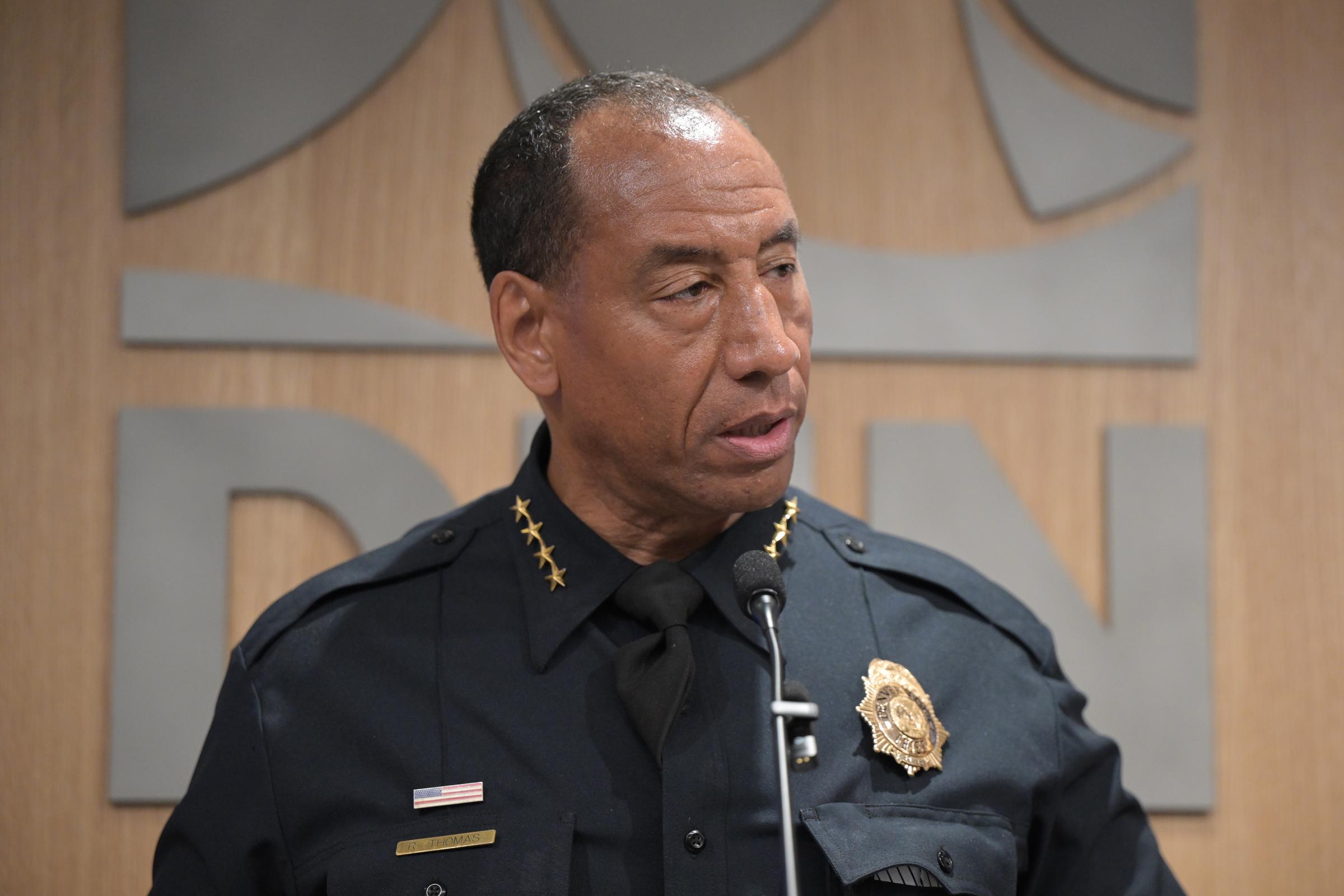 Denver Chief of Police Ron Thomas speaks during a press conference at Denver International Airport on May 12, 2026, in Denver, Colorado | Source: Getty Images