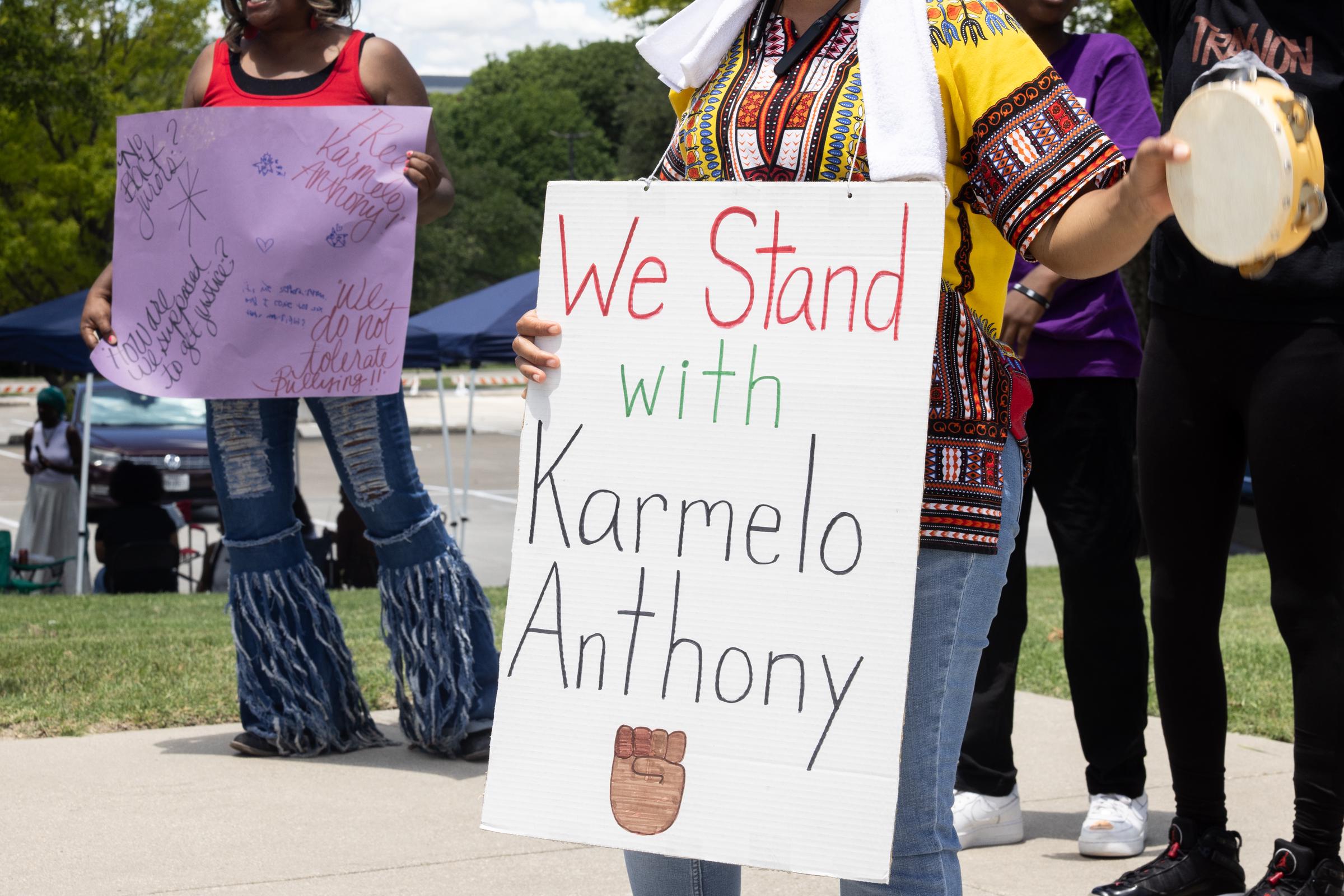 Supporters of Karmelo Anthony chant outside of the Collin County Courthouse as Anthony's murder trial is underway in McKinney, TX, Saturday, June 6, 2026. | Source: Getty Images