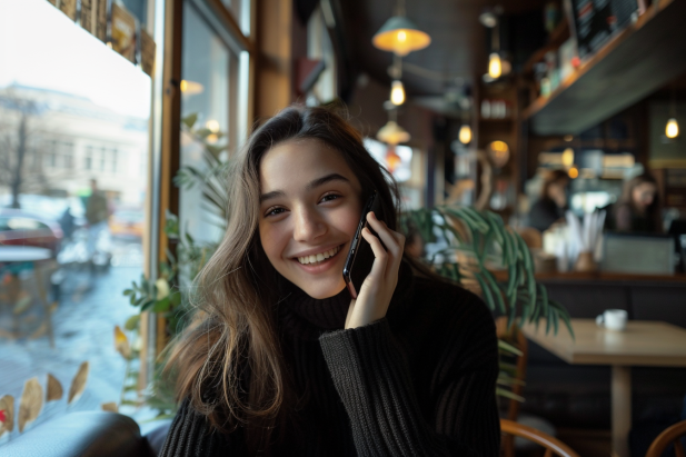 A young woman in a cafe engaged in a phone call | Source: AmoMama