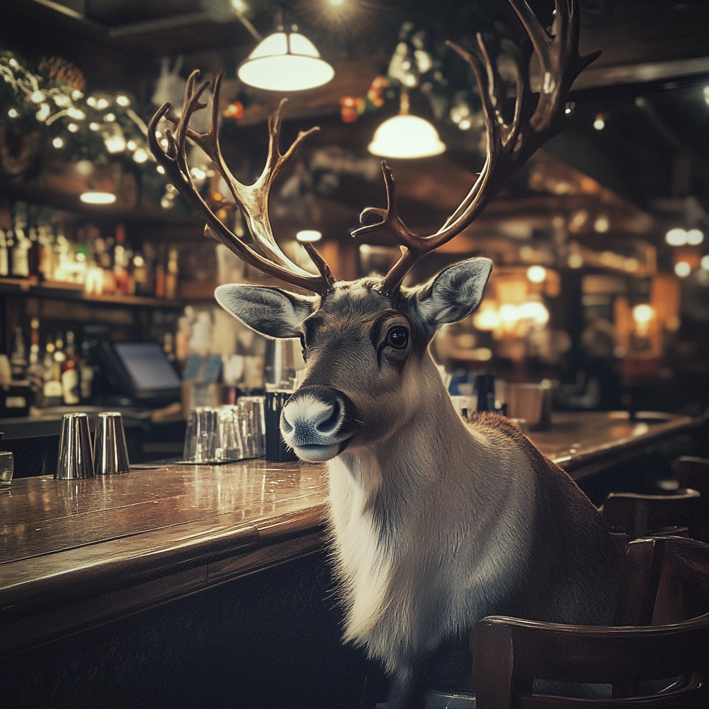 A reindeer sitting at a bar | Source: Midjourney