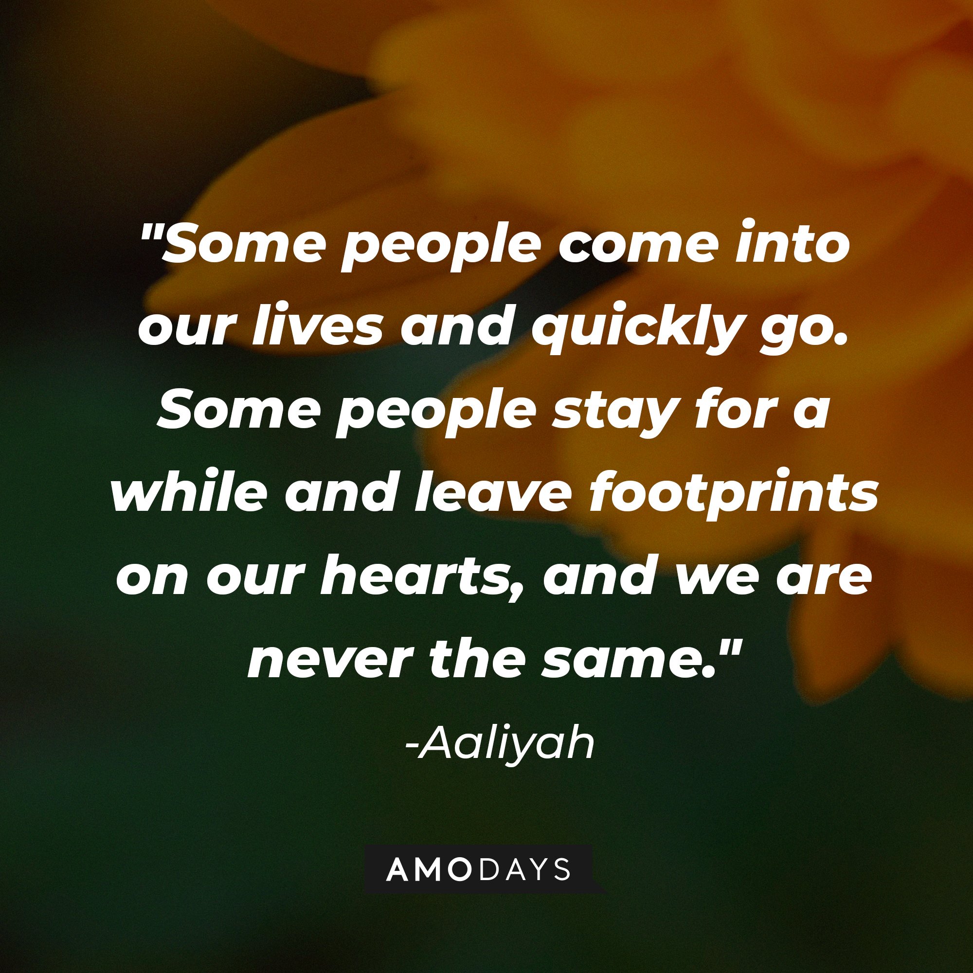 Aaliyah’s quote: "Some people come into our lives and quickly go. Some people stay for a while and leave footprints on our hearts, and we are never the same."  | Image: AmoDays