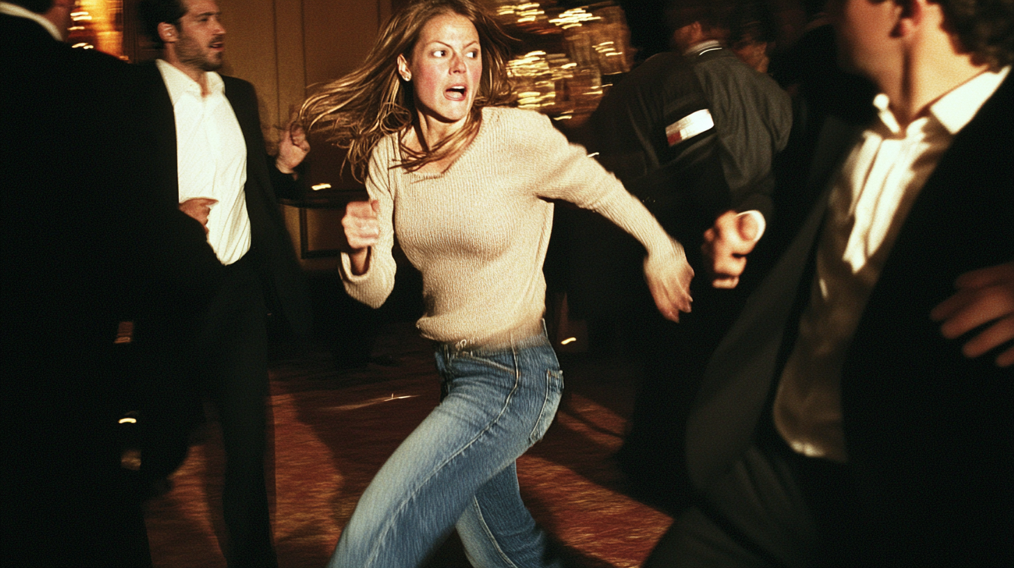 Woman running away from the party | Source: Midjourney