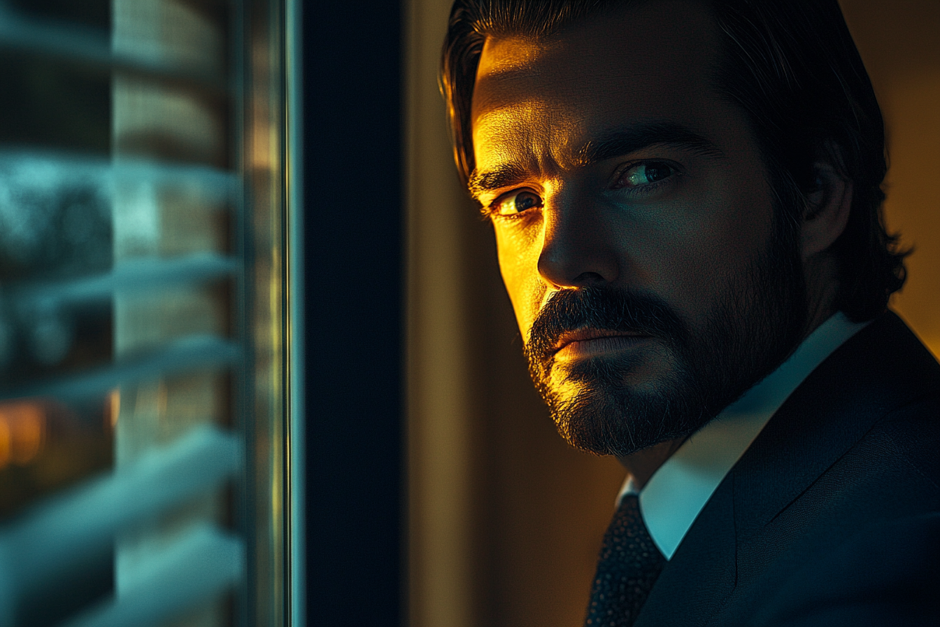 A close-up shot of a man in his living room | Source: Midjourney