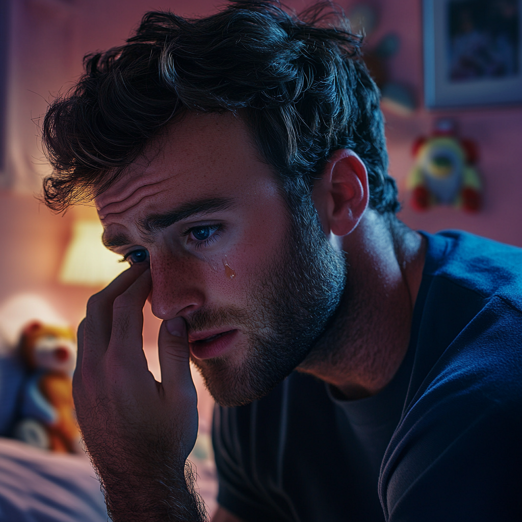 An emotional man sitting on the bed | Source: Midjourney