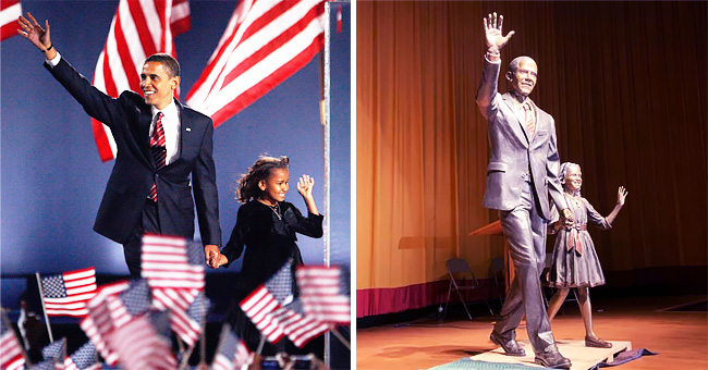 A Waving Barack Obama with Young Sasha Are Forever Memorialized by South Dakota Sculpture