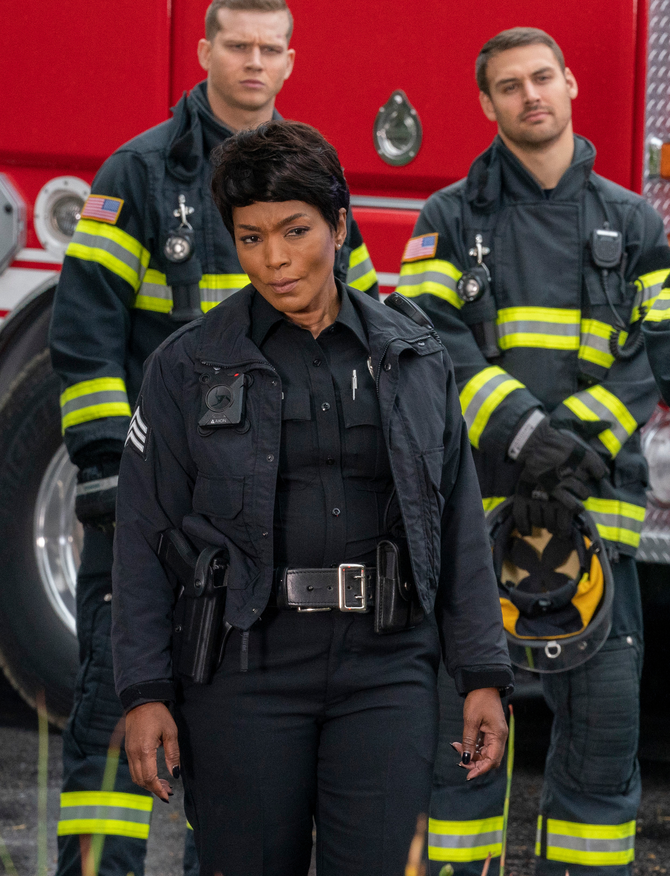 Oliver Stark, Angela Bassett and Ryan Guzman during an episode of "9-1-1." | Source: Getty Images