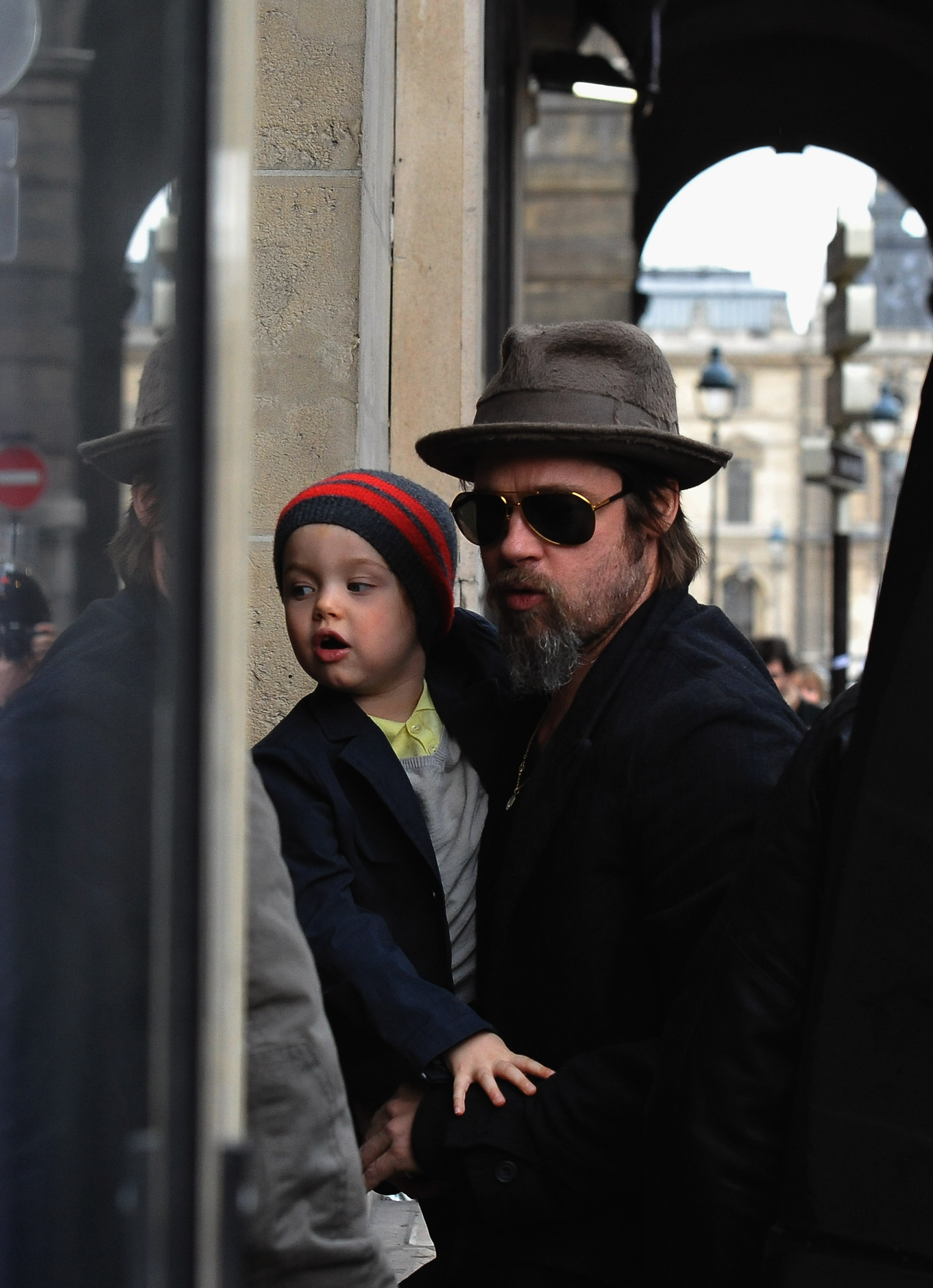 Brad Pitt and Shiloh Jolie-Pitt go shopping at Bonpoint shop in Paris, France, on February 23, 2010. | Source: Getty Images