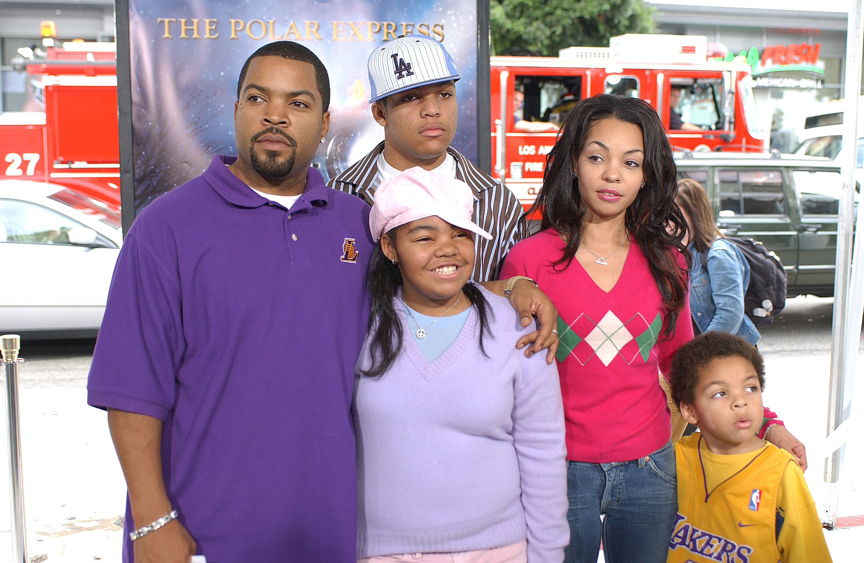 Ice Cube and Kimberly Woodruff with their kids, O'Shea Jackson Jr., Kareema Jackson, and Shareef Jackson, at the premiere of "The Polar Express" in 2004. | Source: Getty Images