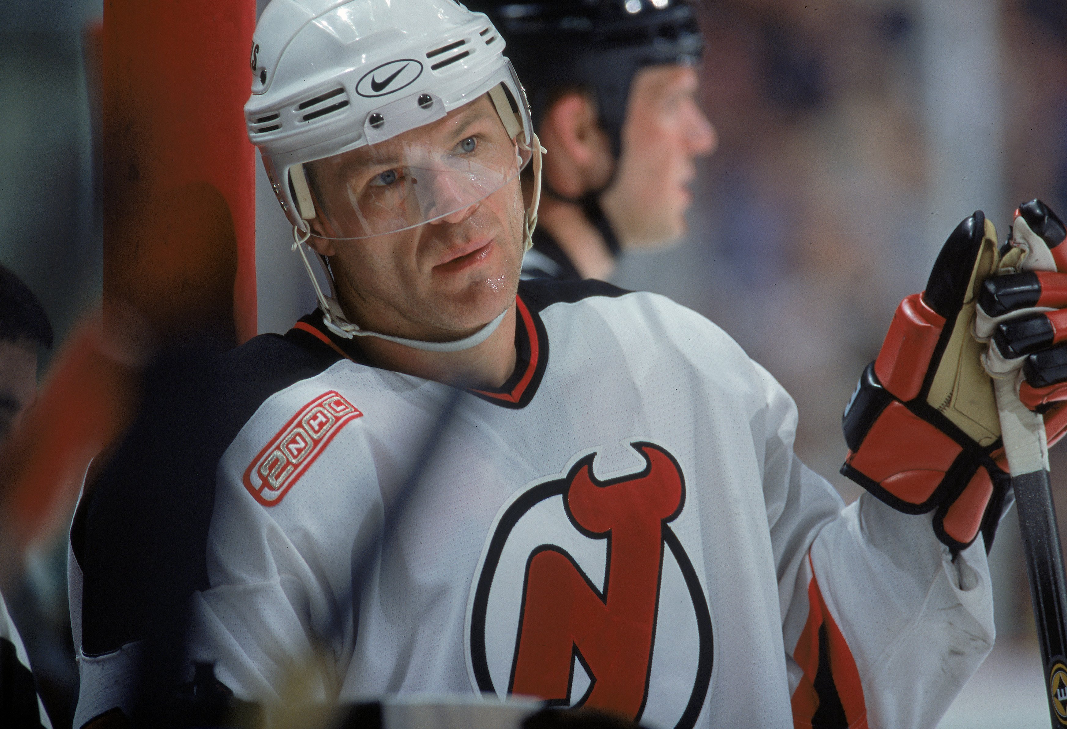 Claude Lemieux looks on during a game against the Dallas Stars at the Continental Airlines Arena in East Rutherford, New Jersey on March 15, 2000 | Source: Getty Images