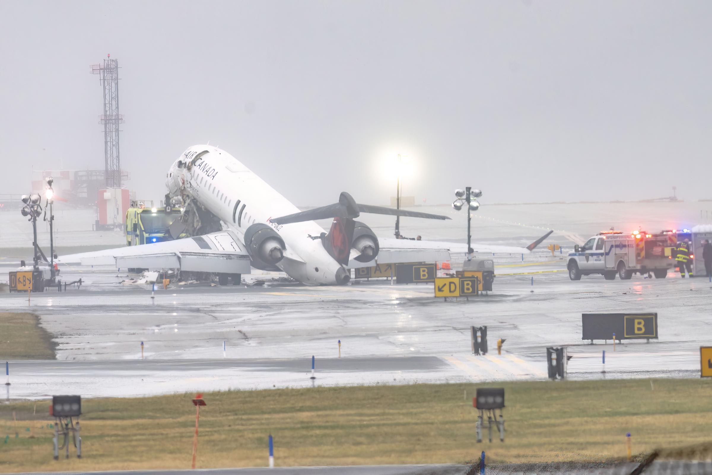 An Air Canada Express CRJ-900 sits on the runway at LaGuardia Airport on March 23, 2026. | Source: Getty Images