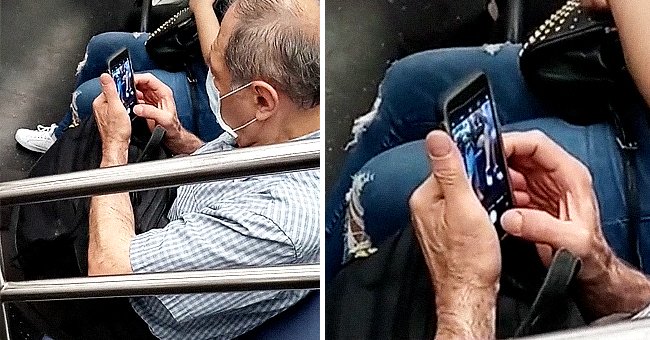 An elderly man taking photos of women on the New York City subway. | Source: tiktok.com/@notodrugskids