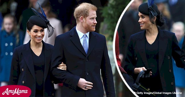 Meghan Markle flaunts baby bump in chic navy dress for her second Christmas with royal family