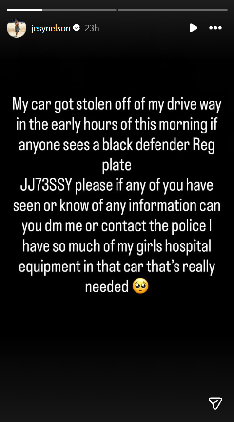 A screengrab of Jesy Nelson's Stories post, dated 19 April 2026. | Source: Instagram/jesynelson