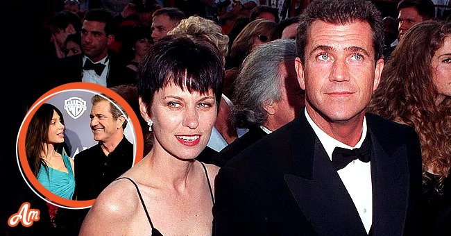 Mel Gibson and Robyn Denise Moore at the Academy Awards, March 24, 1997. Insert: Mel Gibson and Oksana Grigoriewa at the "Edge of the Darkness" premiere on February 1, 2010 in Madrid, Spain | Photo: Getty Images
