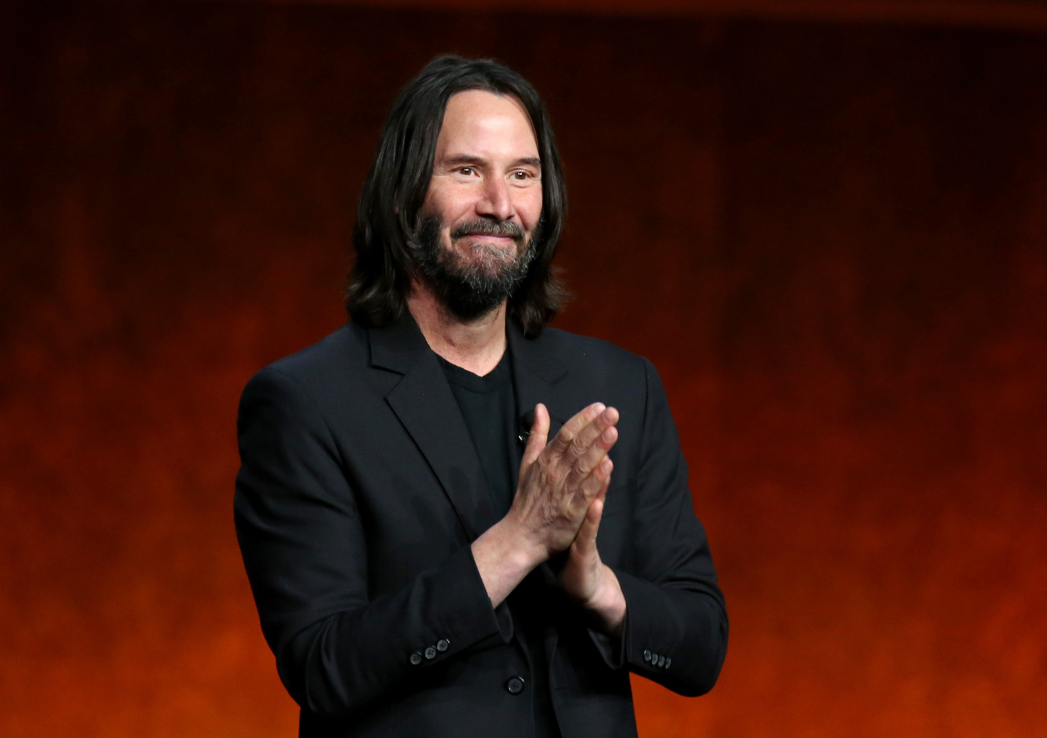 Actor Keanu Reeves speaking about his upcoming film "John Wick: Chapter 4" during Lionsgate exclusive presentation at Caesars Palace on April 28, 2022 in Las Vegas, Nevada. | Source: Getty Images