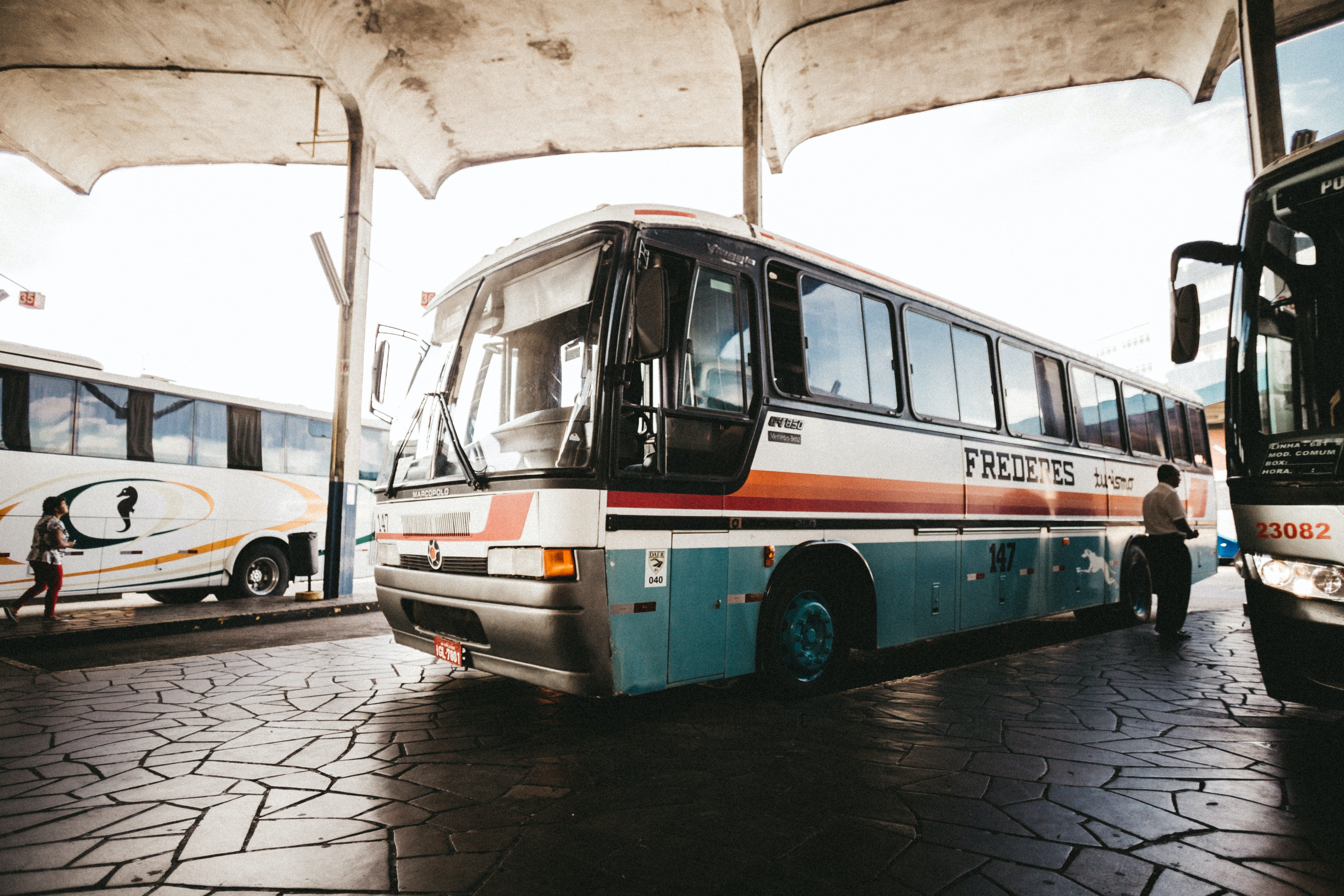 A bus standing at a station. | Source: Pexels/ Jonathan Borba