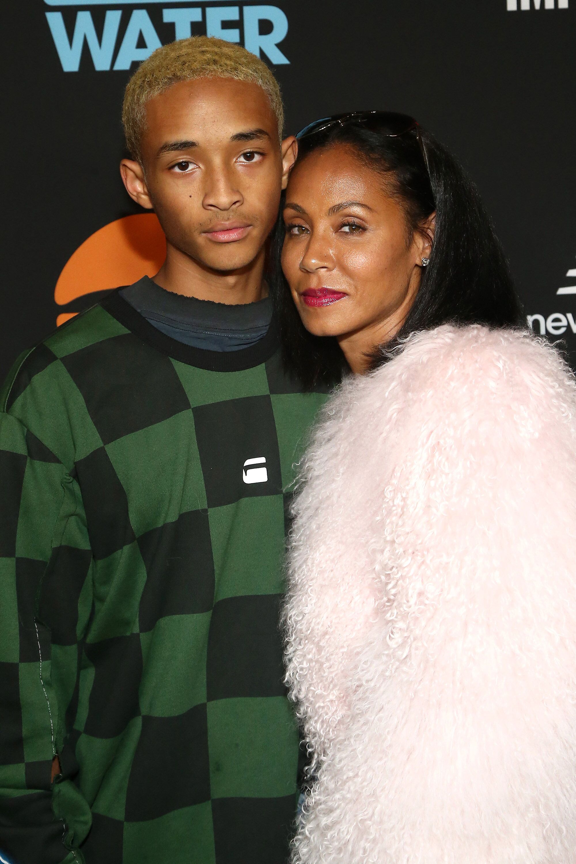 Jaden Smith and his mother Jada Pinkett Smith at a Just Water event in 2019/ Source; Gertty Images