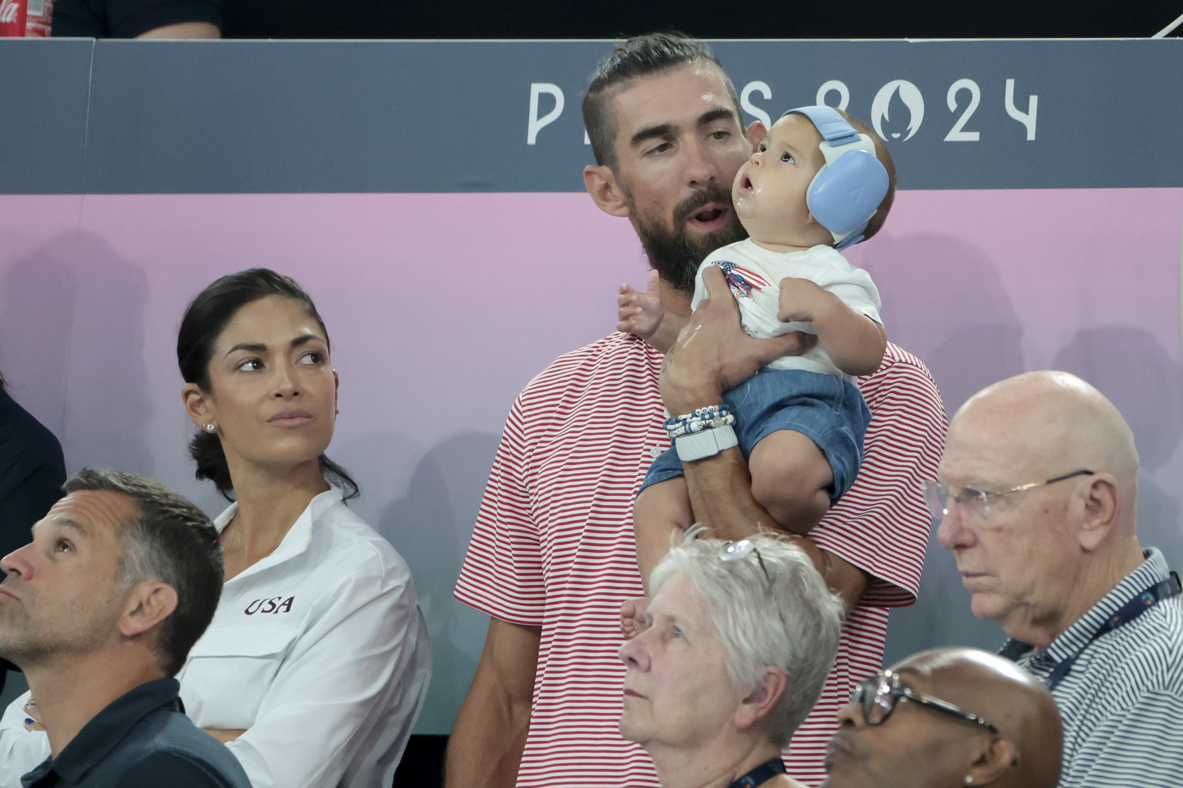 Nicole, Nico and Michael Phelps at the Artistic Gymnastics Women's Team Final in Paris, France on July 30, 2024 | Source: Getty Images