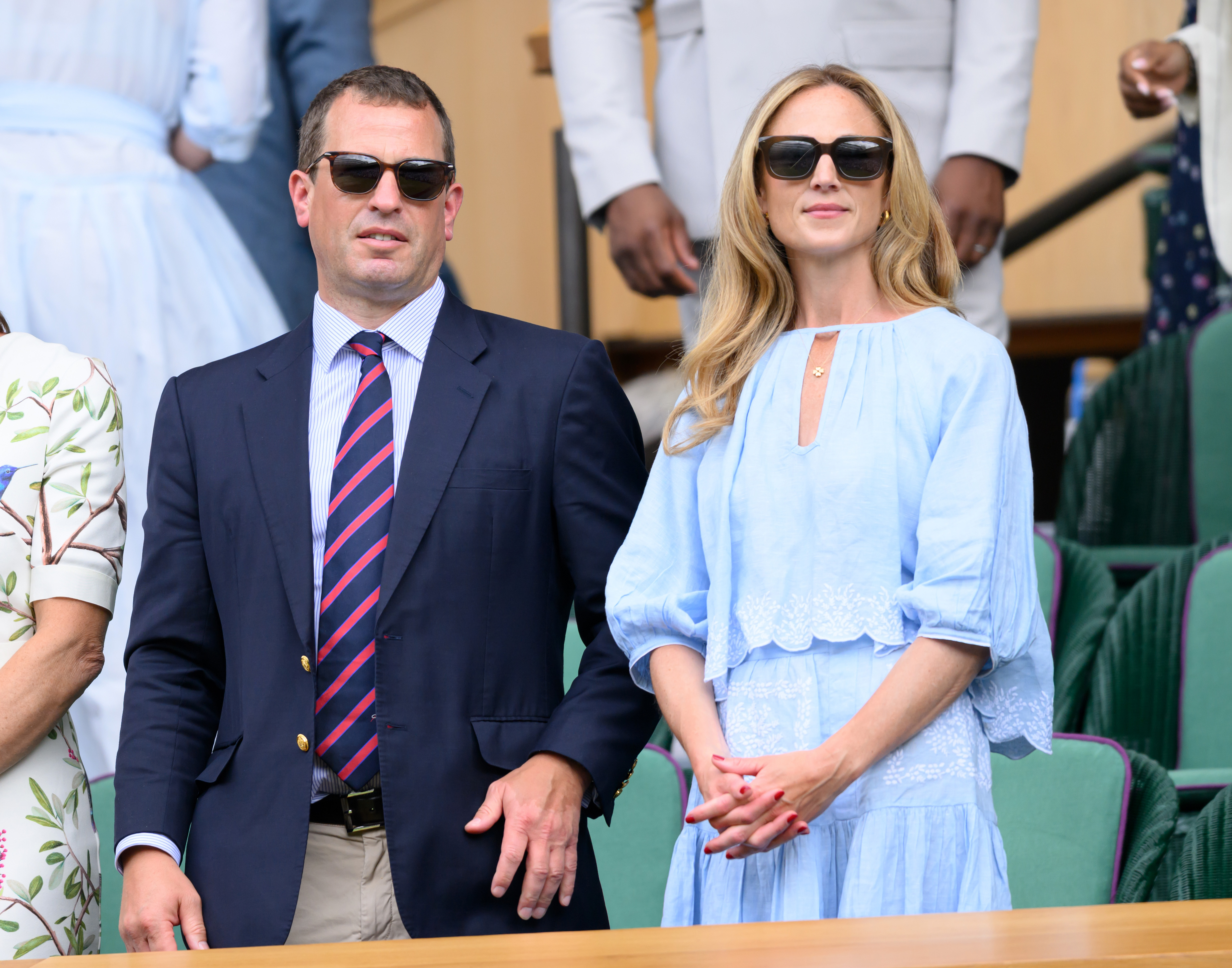 Peter Phillips and Harriet Sperling attend day ten of the Wimbledon Tennis Championships at the All England Lawn Tennis and Croquet Club on July 9, 2025 in London, England. | Source: Getty Images