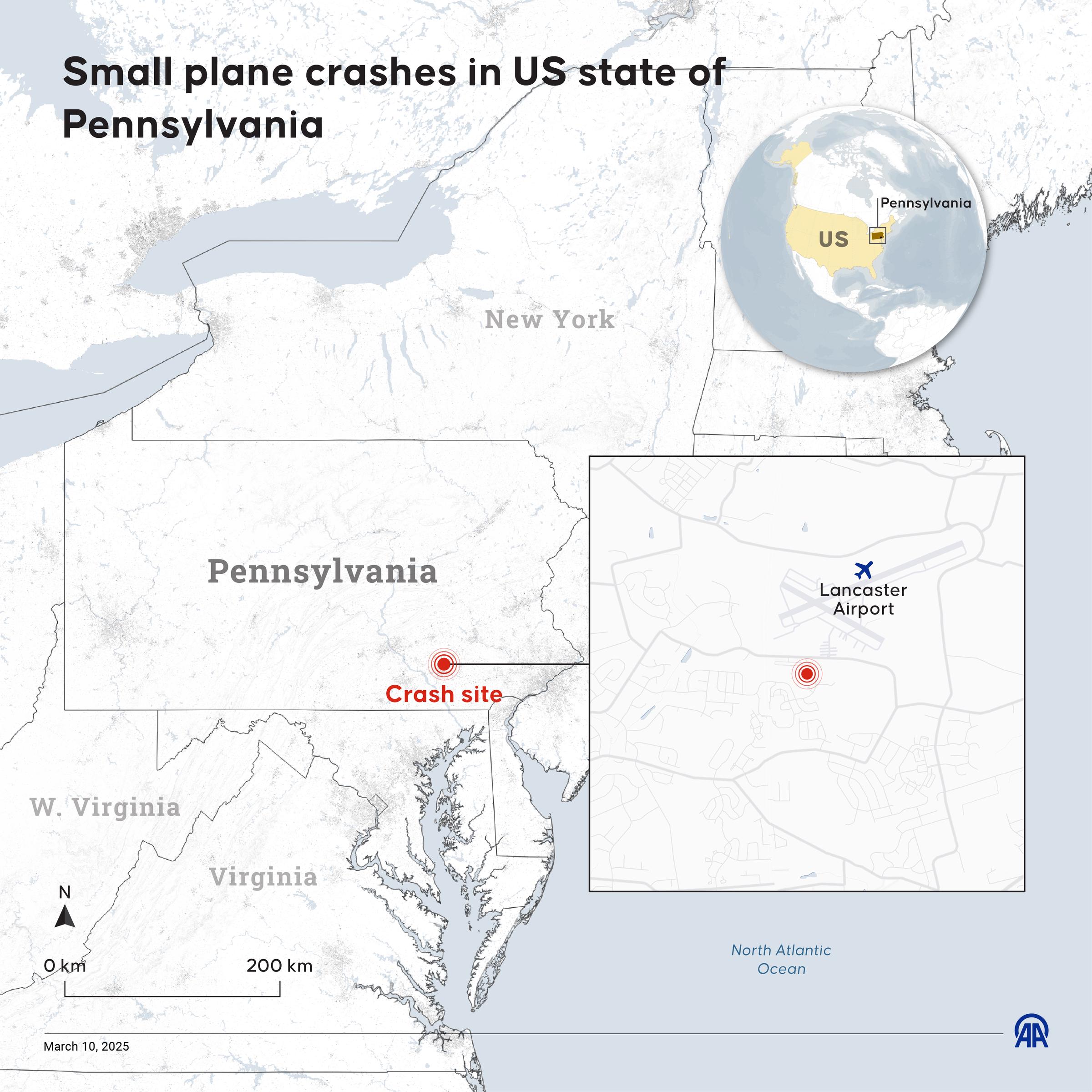 An infographic of the plane crash in Pennsylvania on March 10, 2025. | Source: Getty Images