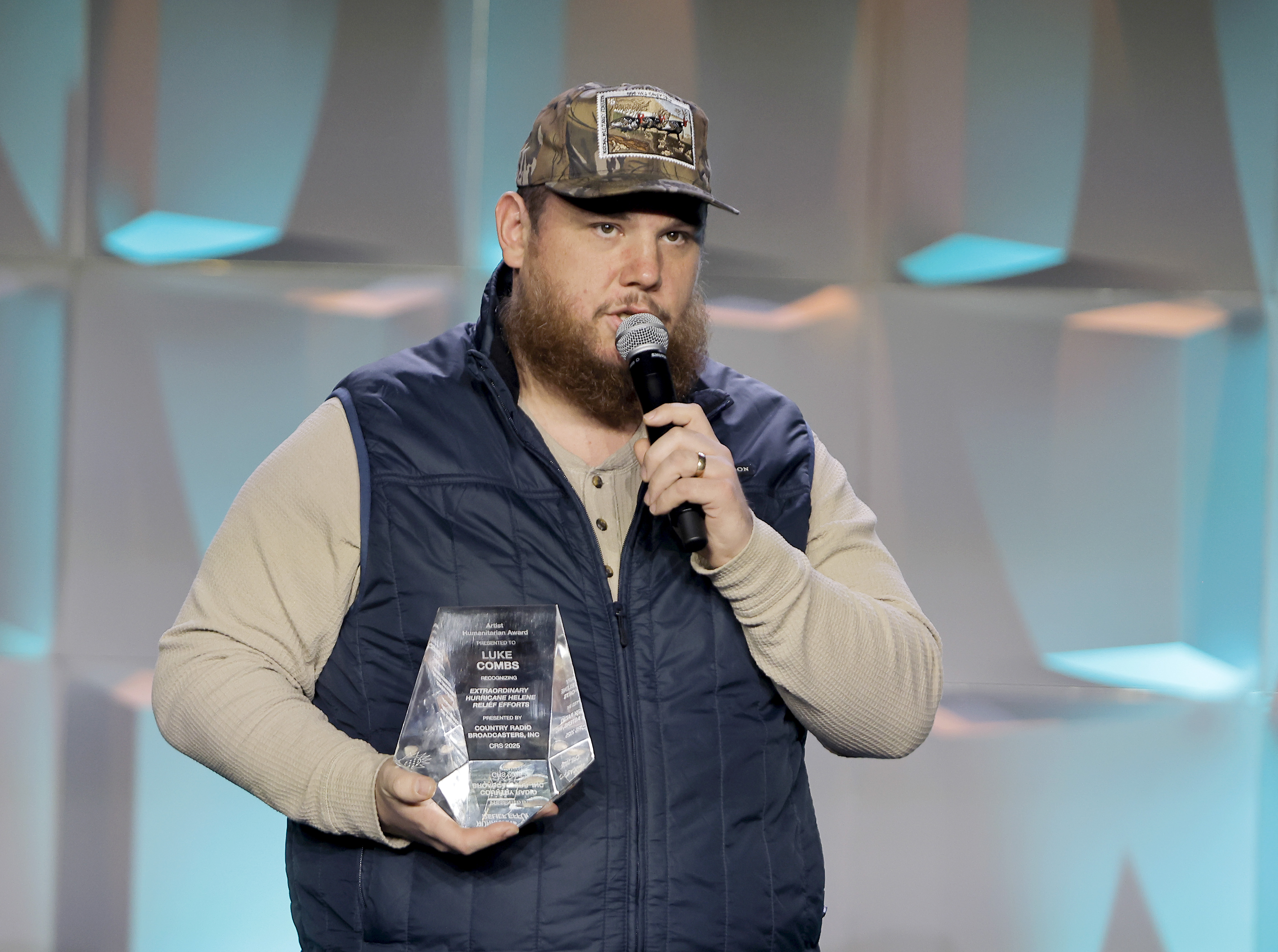 Luke Combs receives and award during the CRS 2025 at Omni Nashville Hotel on February 21, 2025 in Nashville, Tennessee | Source: Getty Images