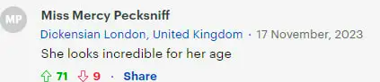 Fan comment about Jane Seymour, dated November 17, 2023 | Source: Daily Mail