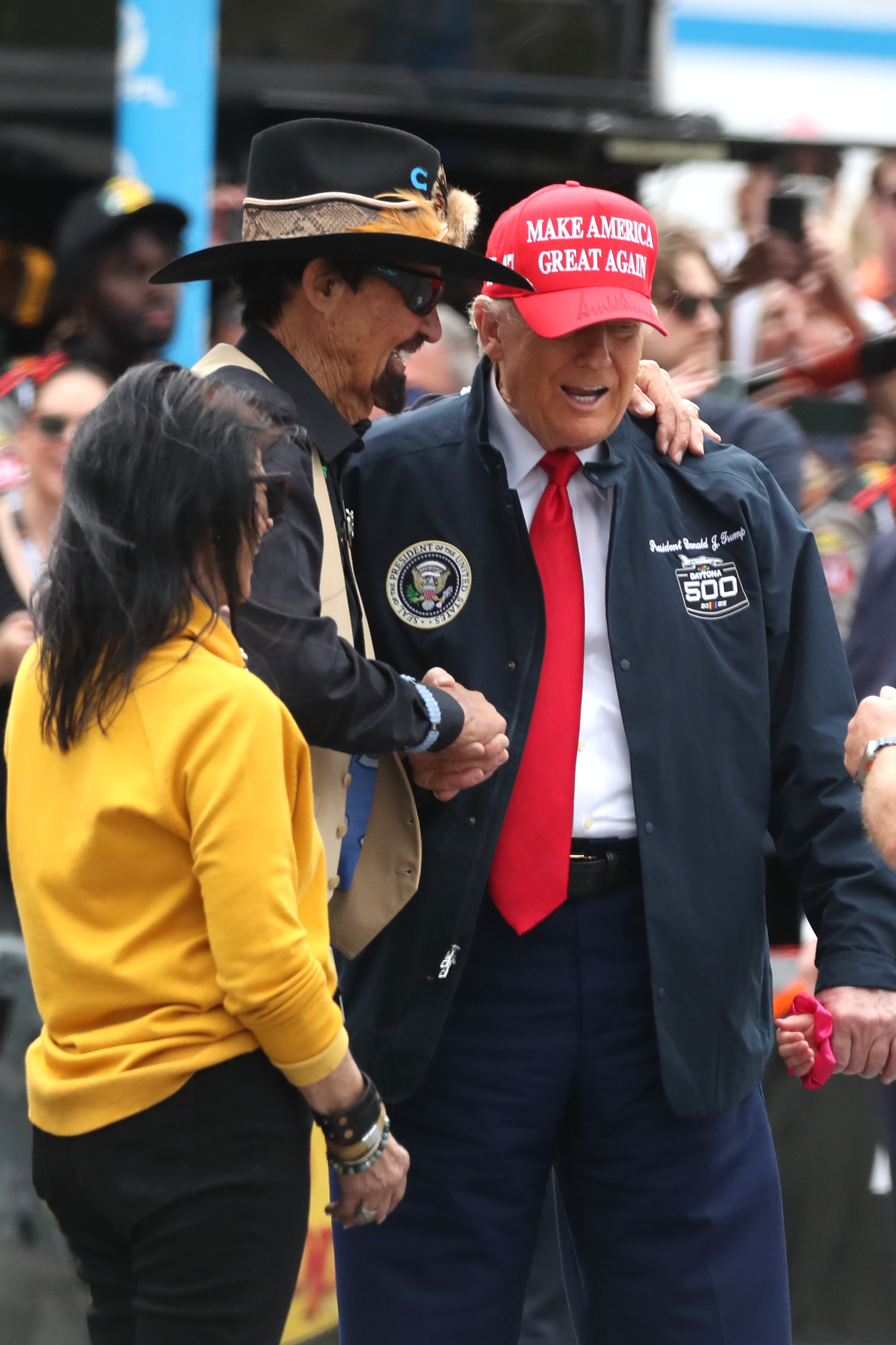 President Donald Trump with seven-time Cup Champion Richard Petty on February 16, 2025, in Daytona Beach, Florida. | Source: Getty Images