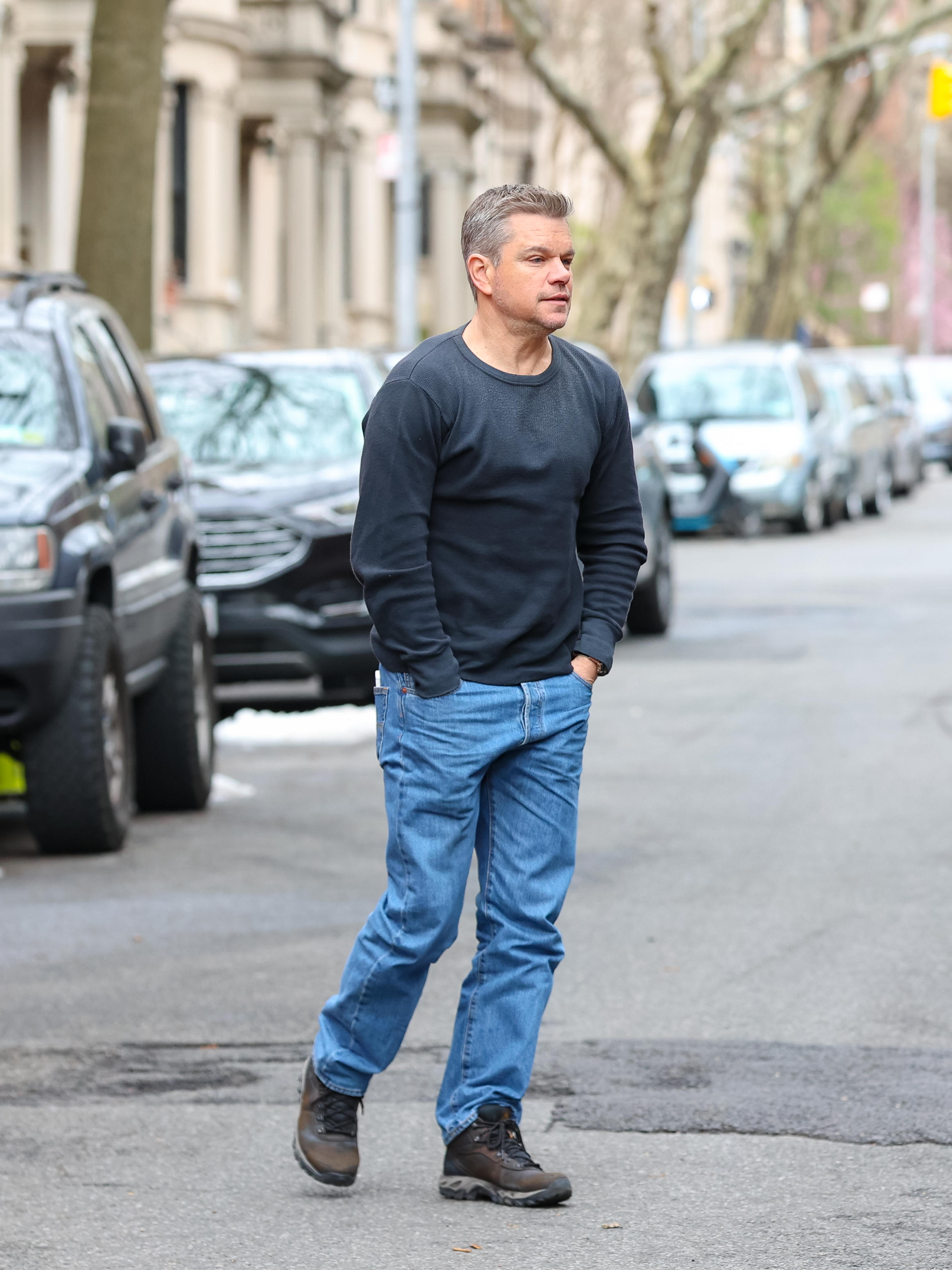 Matt Damon on the movie set of "The Instigators" on April 07, 2023 in New York City | Source: Getty Images
