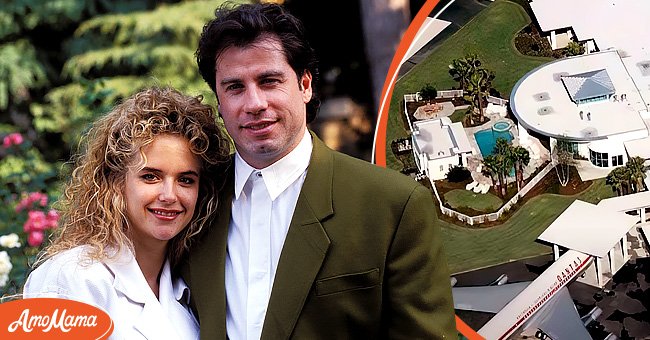 John Travolta with Kelly Preston in Paris circa 1991 [left]. Inside John Travolta with Kelly Preston's luxurious mansion [right]. | Photo: Getty Images   youtube.com/Therichest