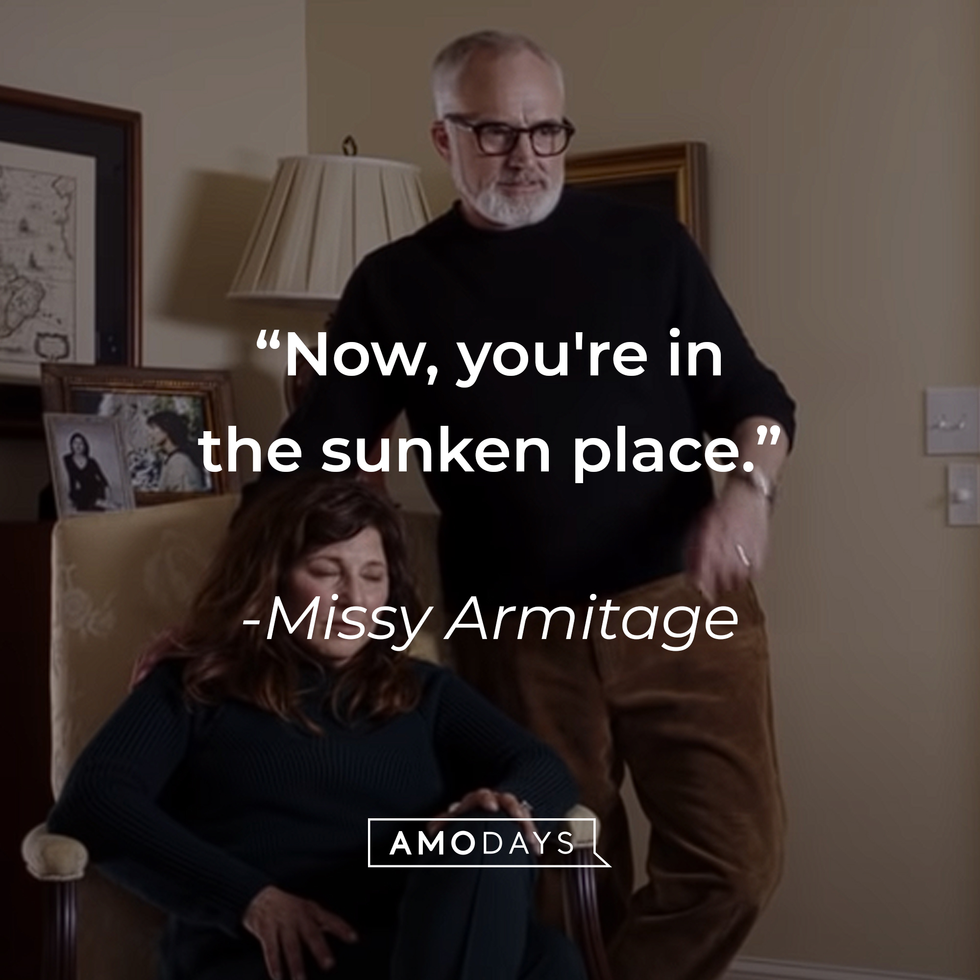 An image of Missy and Dean Armitage with Missy’s quote: "Now, you're in the sunken place." | Source: youtube.com/UniversalpicturesIta