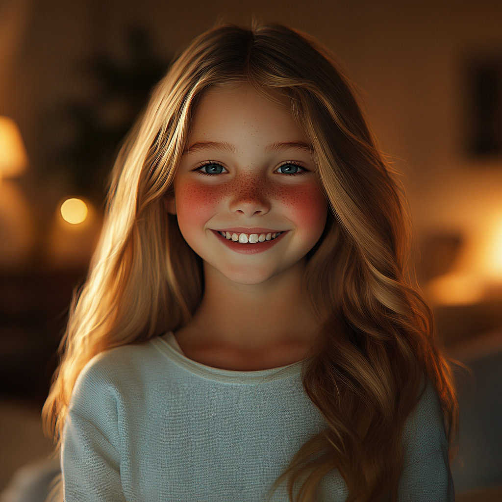 A young girl smiling | Source: Midjourney