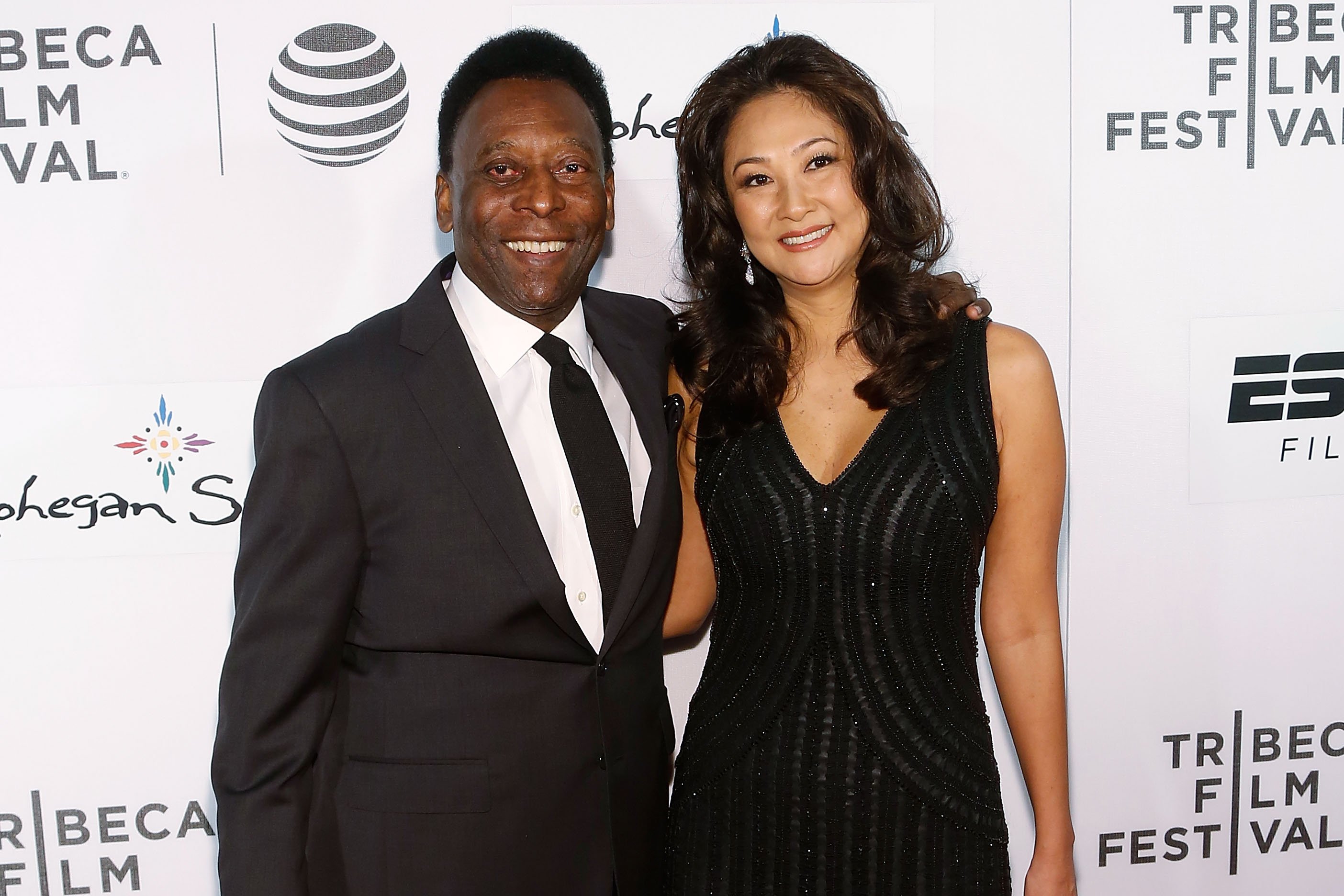 Pele and Marcia Aoki attend the premiere of 