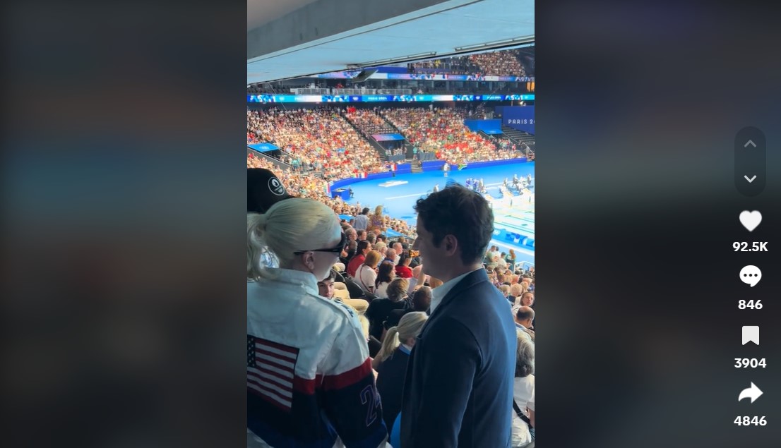 Lady Gaga introducing Frances Prime Minister Gabriel Attal to her fiancé Michael Polansky at the Paris Summer Olympics on July 28, 2024 | Source: TikTok/gabriel_attal