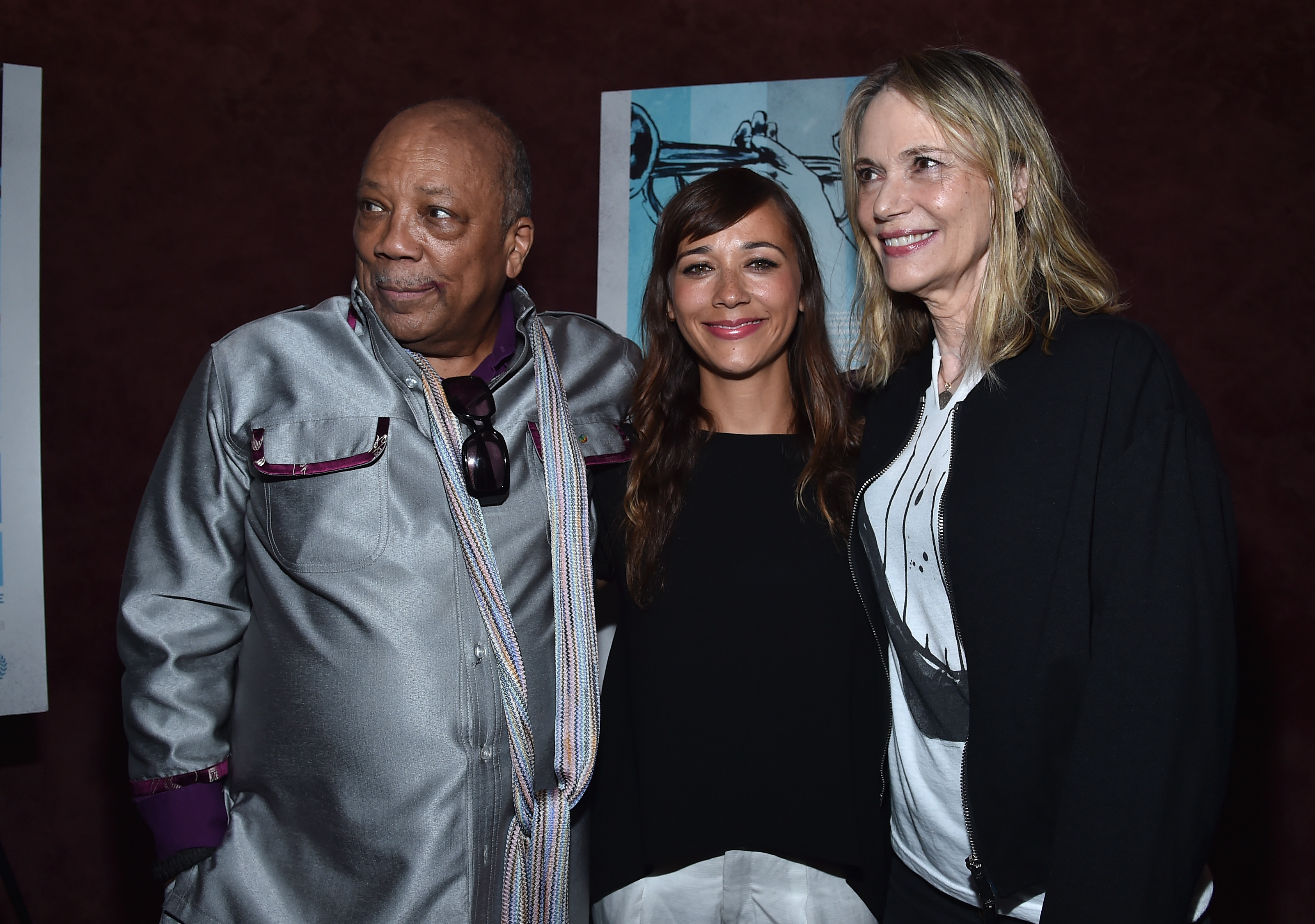  Quincy Jones, Rashida Jones and Peggy Lipton pose as they arrive at the premiere of RADIUS-TWC's "Keep On Keepin' On" at Landmark Theatre on September 17, 2014, in Los Angeles, California | Source: Getty Images