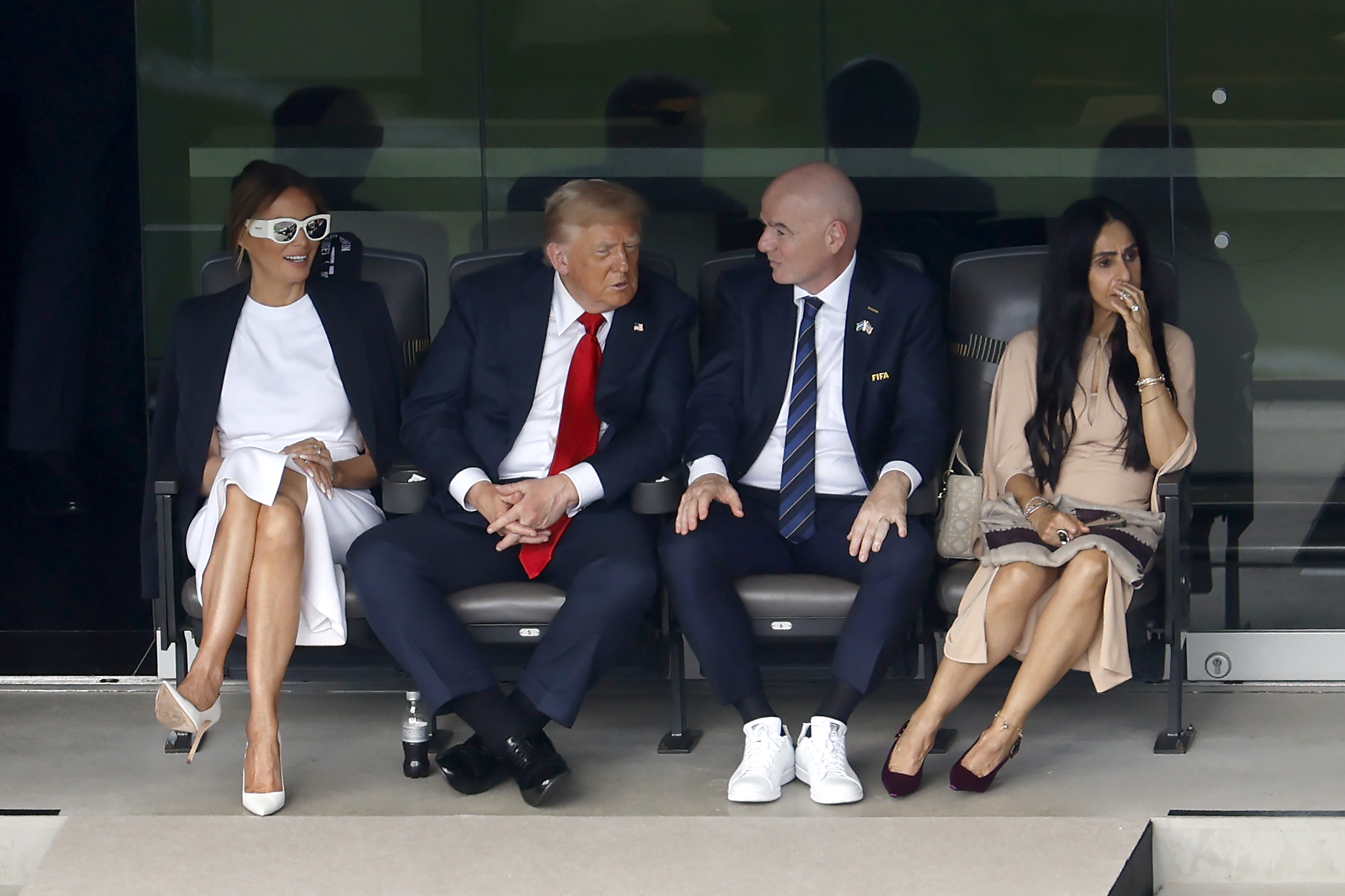 Melania and Donald Trump with Gianni Infantino and Leena Al Ashqar during the FIFA Club World Cup final on July 13, 2025. | Source: Getty Images