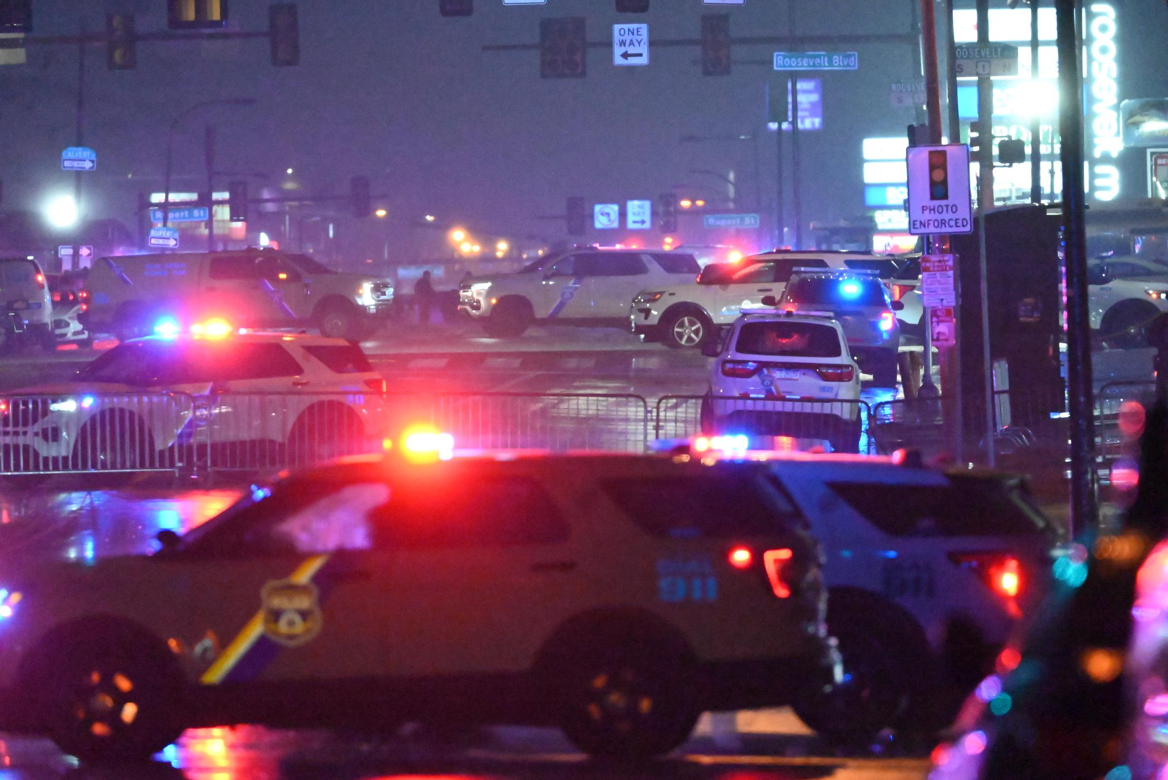 Multiple police cars at the crash site on the evening the incident happened. | Source: Getty Images