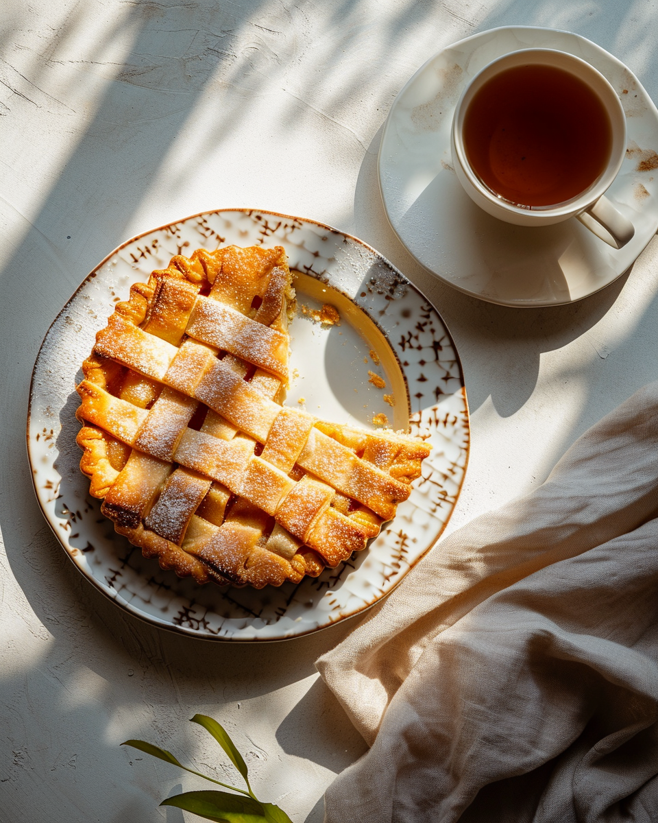 An apple pie on a plate | Source: Midjourney