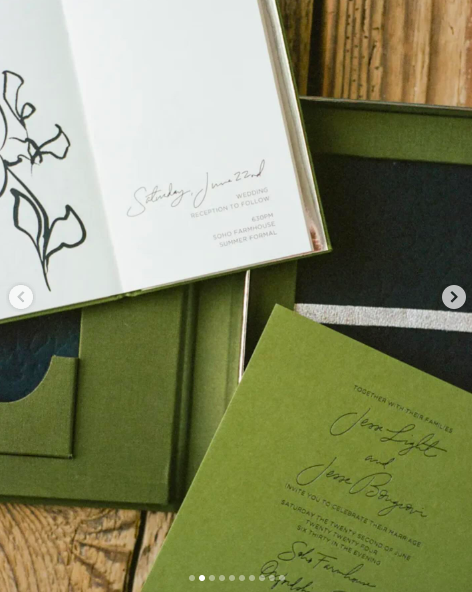 Cards and notebooks from Jesse Light and Jesse Bongiovi's five-day wedding celebration, posted on July 13, 2024 | Source: Instagram/alison_events