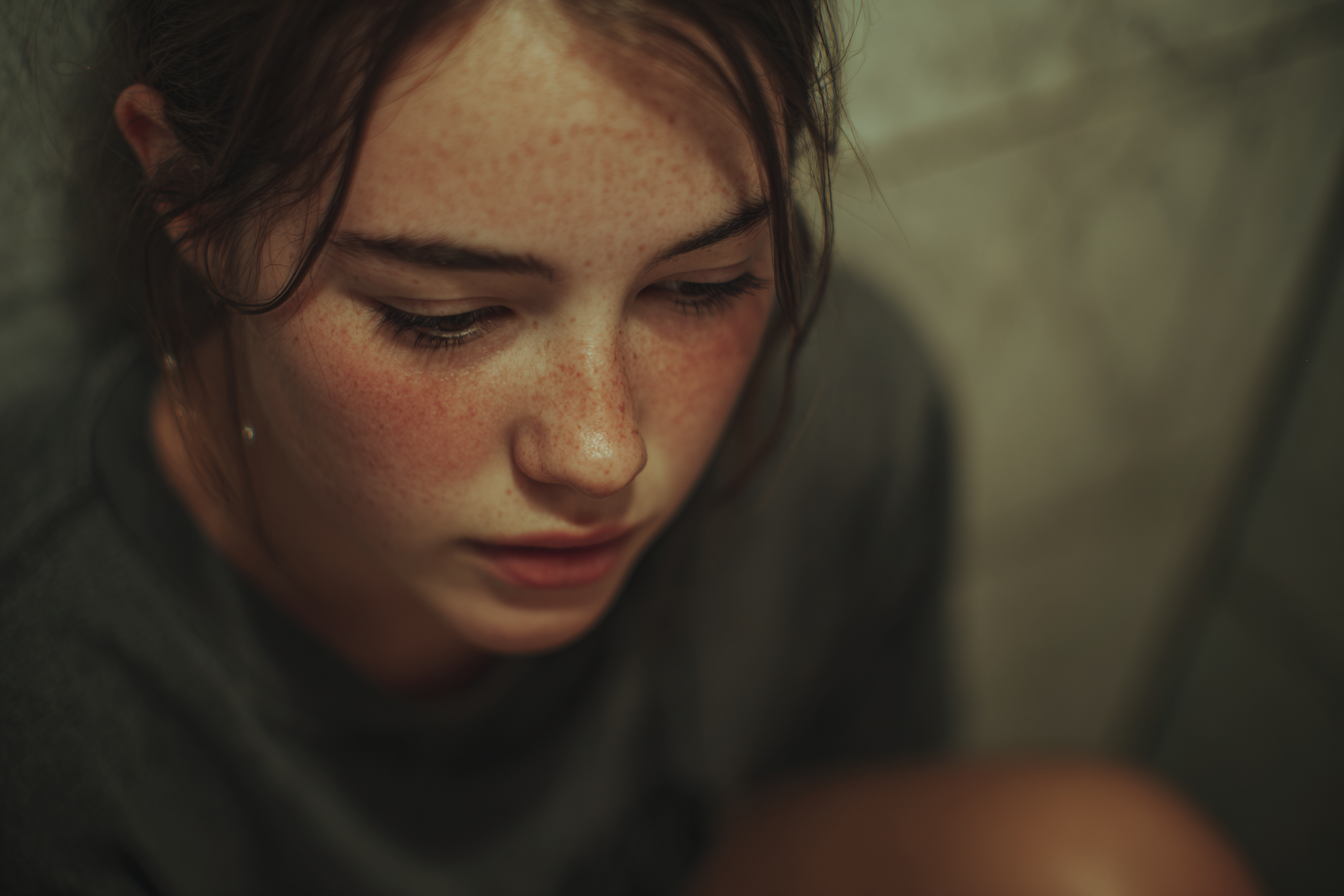 A girl sitting on a bathroom floor | Source: Midjourney