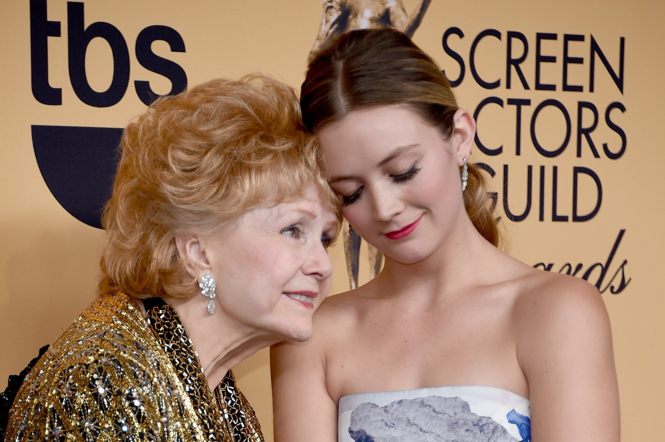 Debbie Reynolds and Billie Lourd pictured at the 21st Annual Screen Actors Guild Awards at The Shrine Auditorium on January 25, 2015 in Los Angeles, California ┃Source: Getty Images