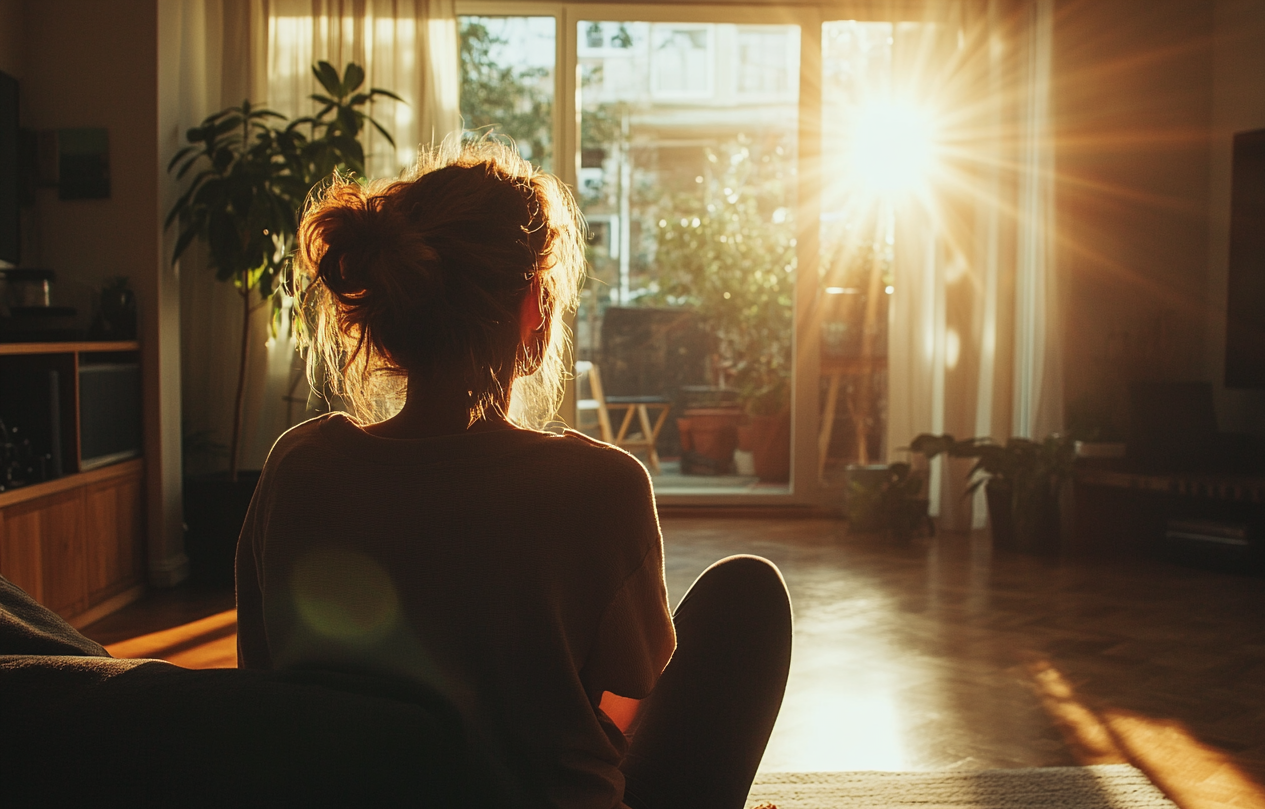 A woman sitting on a sofa | Source: Midjourney