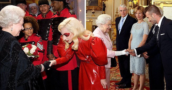 Queen Elizabeth meeting Lady Gaga and David Beckham | Photo: Getty Images