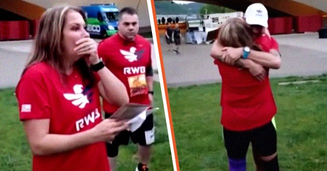 [Left] Stacey is shocked after reading her son's message in the card. [Right] Stacey and Stephen share an emotional hug. | Photo: youtube.com/Inside Edition